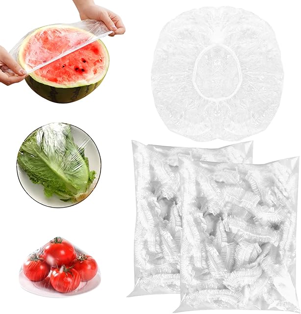 200 Pcs Fresh Keeping Bags, Elasticated Food Covers Cling Film Bag Plastic Food Covers Disposable Food Covers Plastic Wrap for Fruit Vegetables Food