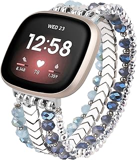 V-MORO Bracelet Compatible with Fitbit Versa 3/Versa 4 Bands/Fitbit Sense/Sense 2 Bands for Women Girls, Handmade Fashion Elastic Beadeds Arrows Strap Replacement for Fitbit Versa 4/Versa 3/Sense 2/Sense