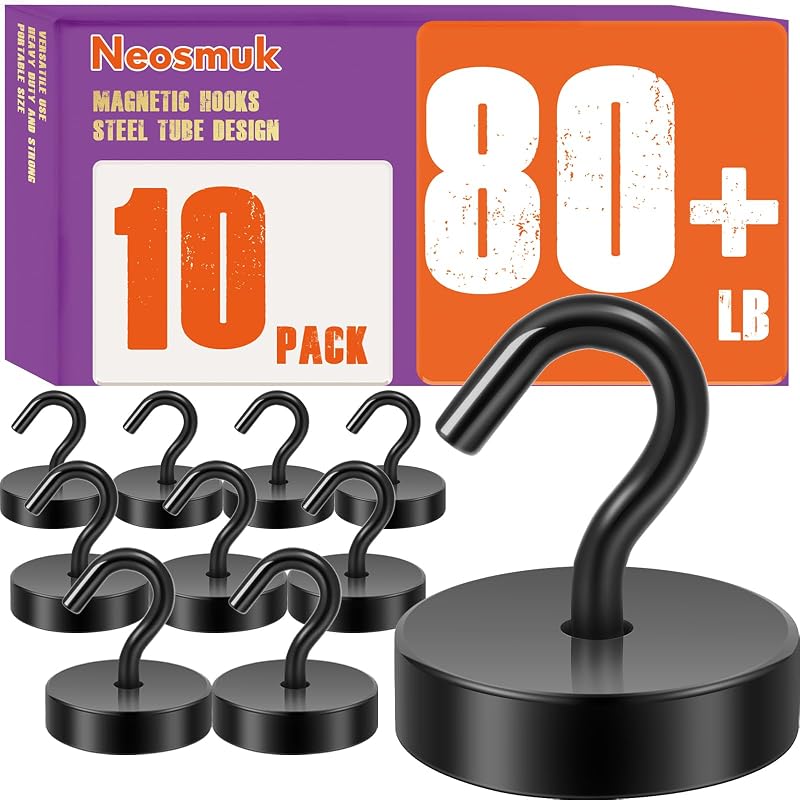 Ganchos magnéticos Neosmuk, elementos esenciales para cruceros, ganchos magnéticos resistentes de más de 80 libras para cabinas de crucero, refrigerador, parrilla, colgar y viajes | Gancho magnético extrafuerte imprescindible, negro | Elementos esenciales para cruceros, ganchos magnéticos resistentes para cabinas, refrigerador, parrilla, colgar y viajes, elementos imprescindibles extrafuertes