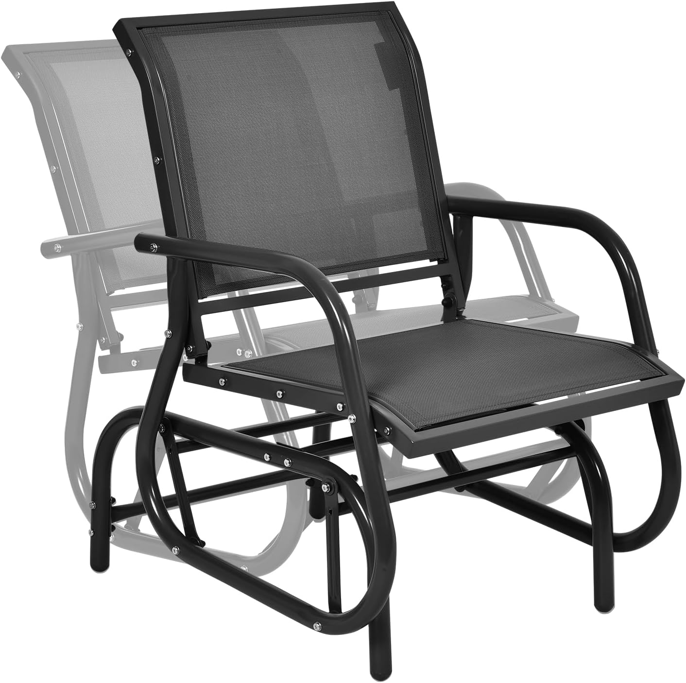 Outdoor Glider Chair, Patio Glider W/Mesh Fabric & Sturdy Steel Frame, Outdoor Rocking Chair for Garden Backyard Porch (1, Brown)