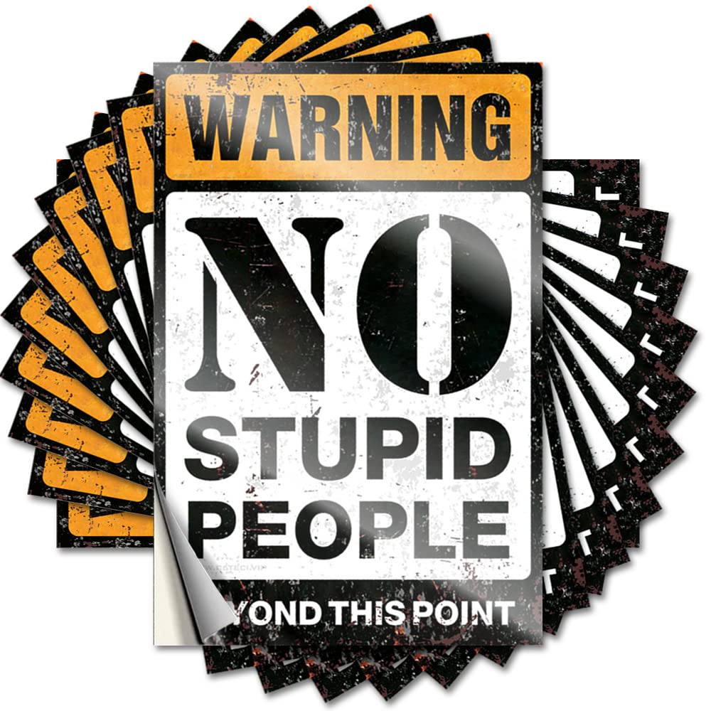 Fzfn Men's Colour Stickers Bathroom Sets Easy Apply | Warning No Stupid People Beyond This Point Funky Door Peel And Stick(12X18cm)