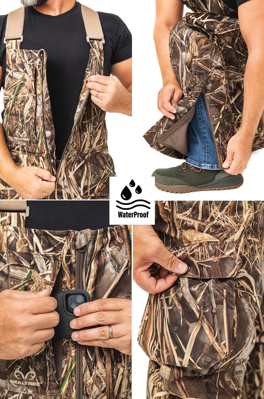 Realtree Men's Camo Hunting Insulated Water Resistant Breathable Midweight Super Warm Bibs Coveralls