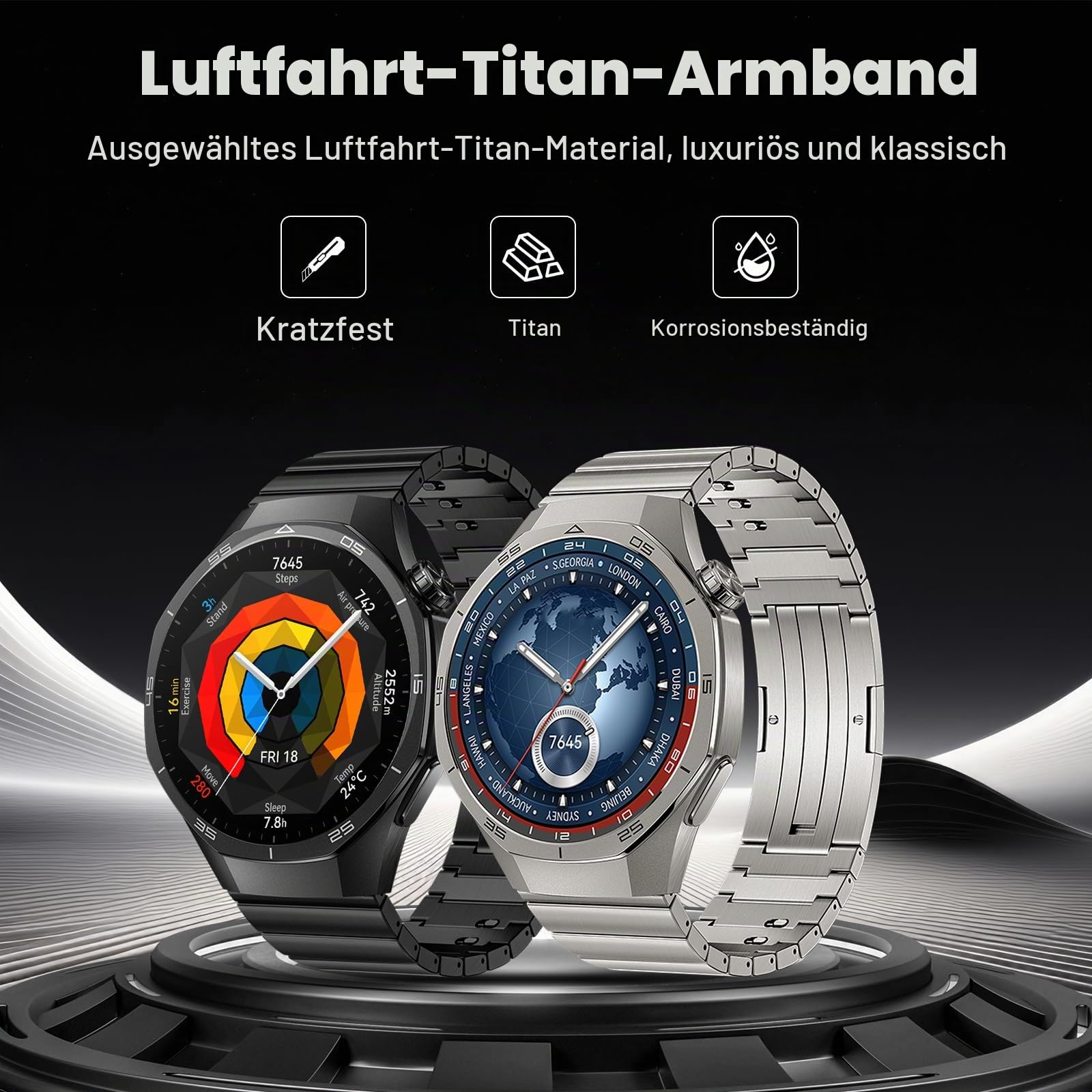 Titan Uhrenarmband Kompatibel mit Huawei Watch GT5 Pro 46mm/GT7 GT6 GT5/GT4/GT3/GT3 Pro/GT2 46mm/GT2 Pro/GT 2e Armband, Keine Lücken Luxuriöse Titanlegierung, Metall Ersatzbänder für Herren