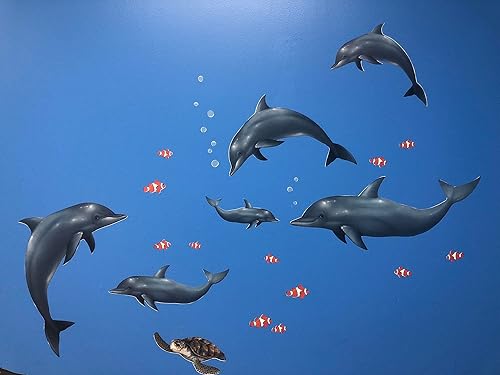 Miniatura 2 de Calcomanías de pared de océano de la familia de delfines, peces, calcomanías de decoración submarina para habitación de los niños, calcomanías de