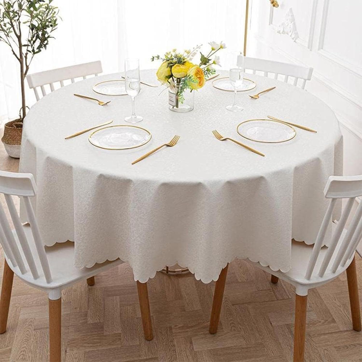 Round Waterproof Tablecloths, PVC Solid Color Table Cover, Wipeable Oil-Proof Table Cloth, European Tablecloth for Home Hotel Restaurant E Diameter, Patio,Weddinggathering G,Diameter of 180 cm