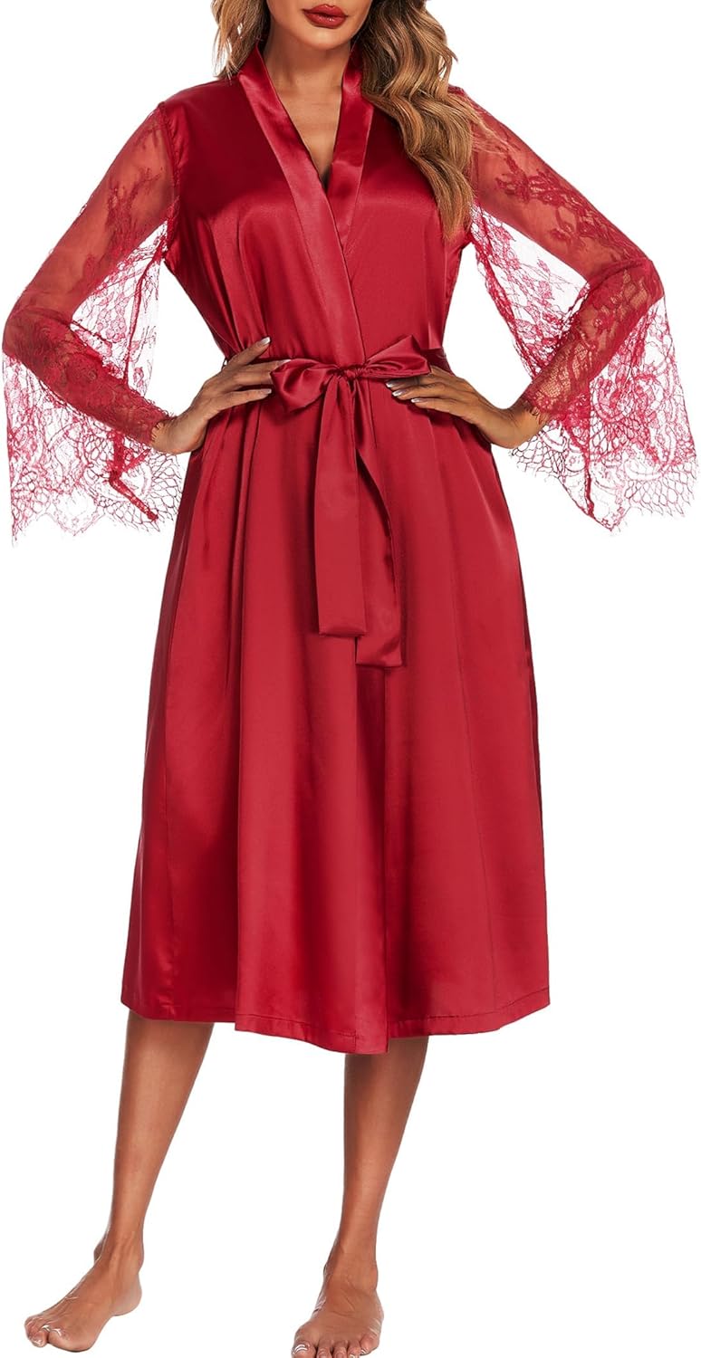 Eouaer Women’s Satin Kimono Robe for Bridesmaid and Bride Wedding Party Getting Ready Short Robe