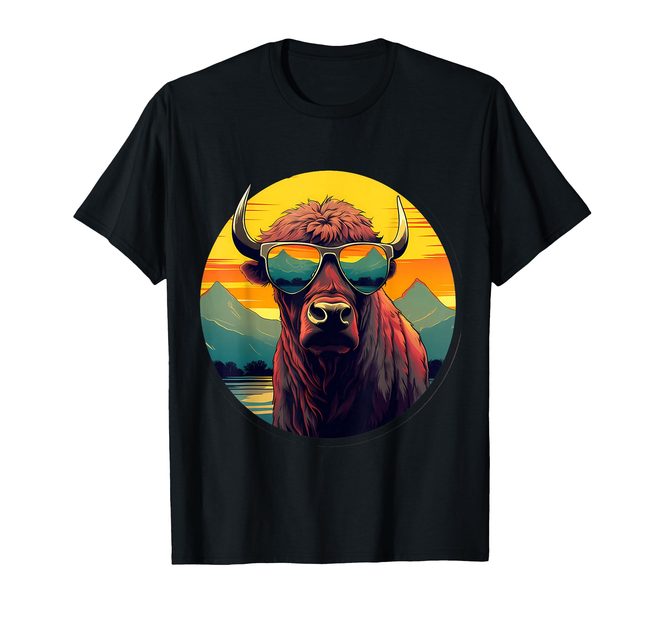 Buffalo Sunglasses Colorful Portrait Animal Art Safari Bison T-Shirt
