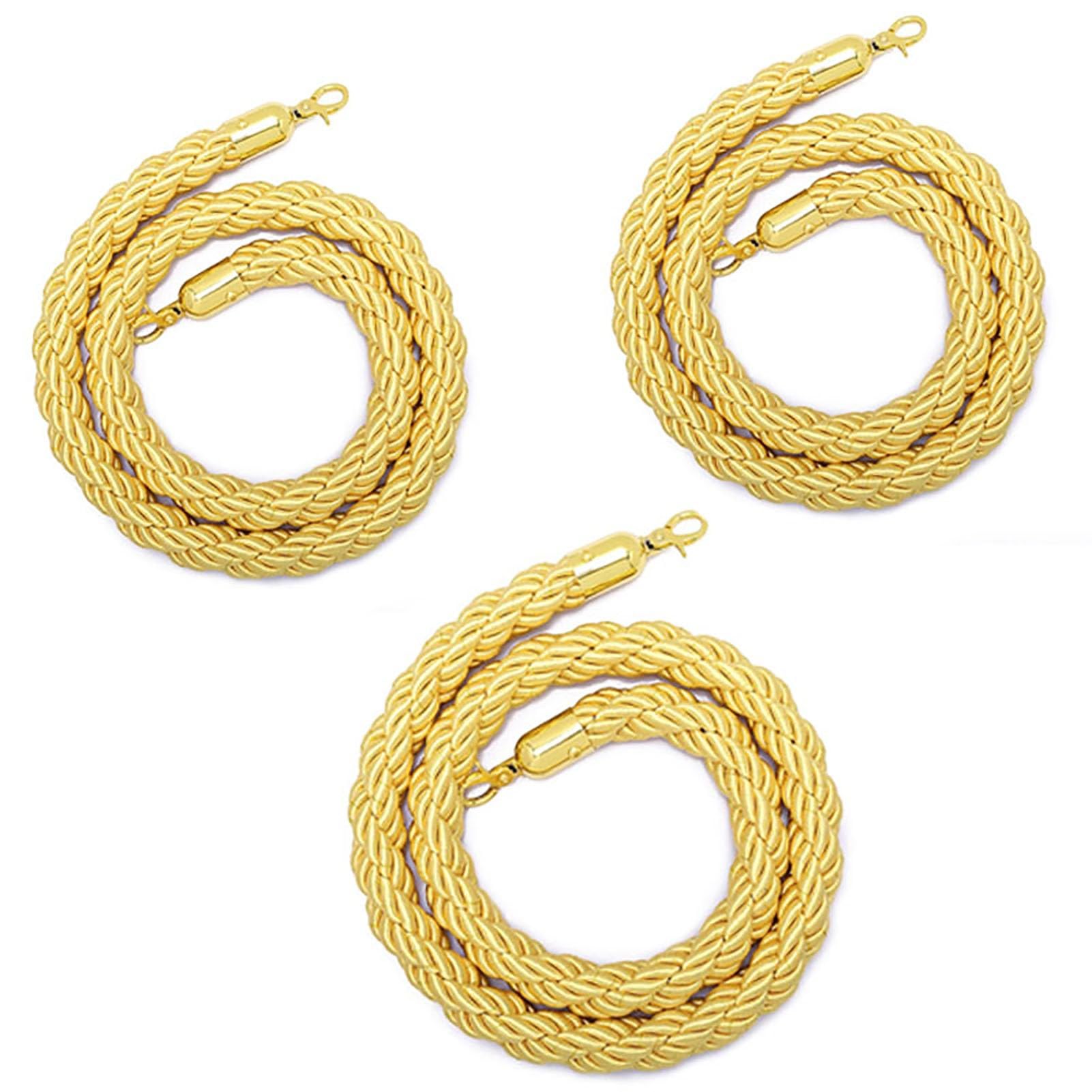 Confezione da 3 corde per il controllo della folla, colore giallo, da 1,2 a 2,3 m, corda intrecciata per la gestione degli eventi, il controllo del traffico e l'uso delle feste (gancio 60 cm)