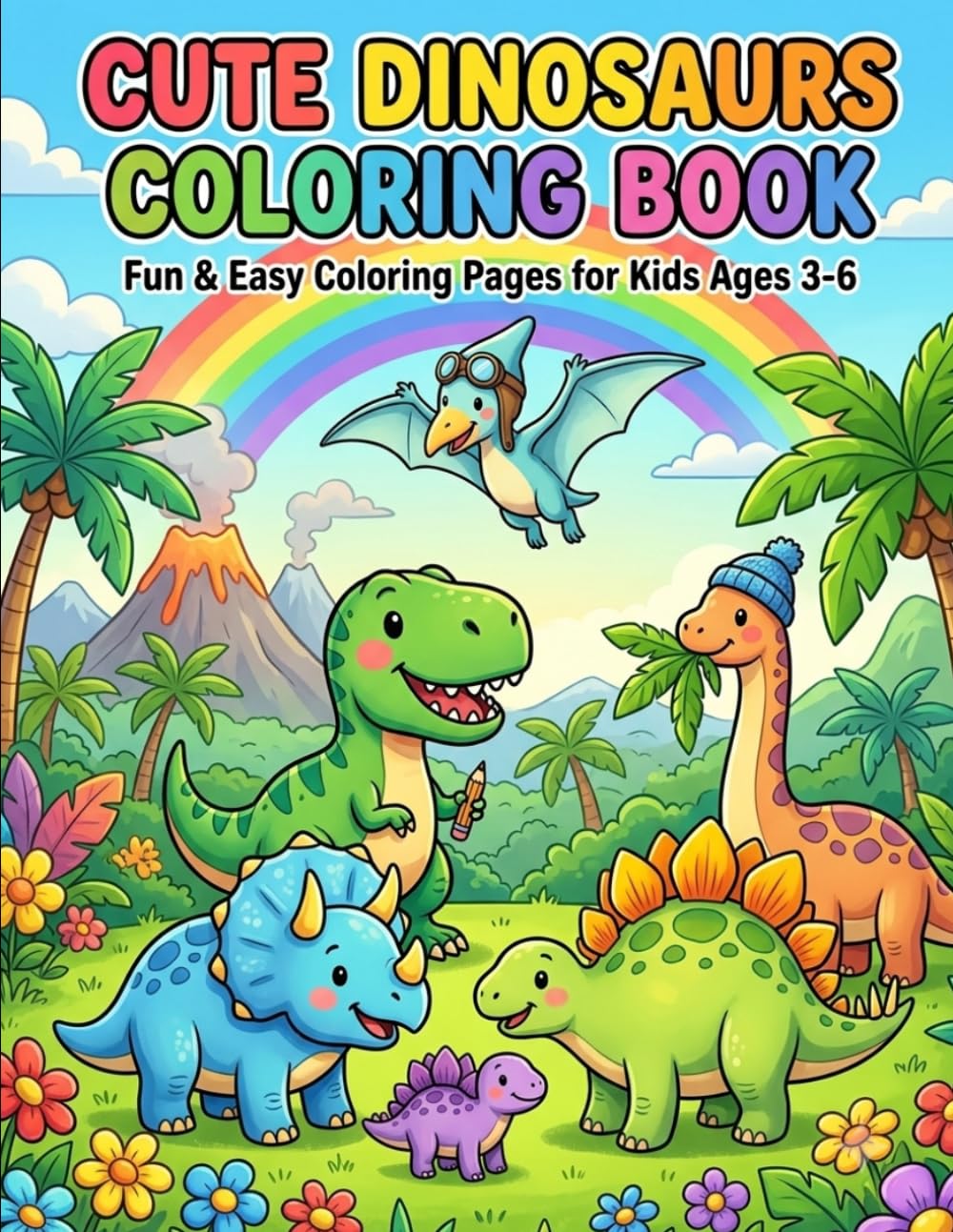 Cute Dinosaurs Coloring Book for Kids Ages 3-6: Fun & Easy Dinosaur Coloring Pages for Toddlers, Preschoolers, and Young Kids