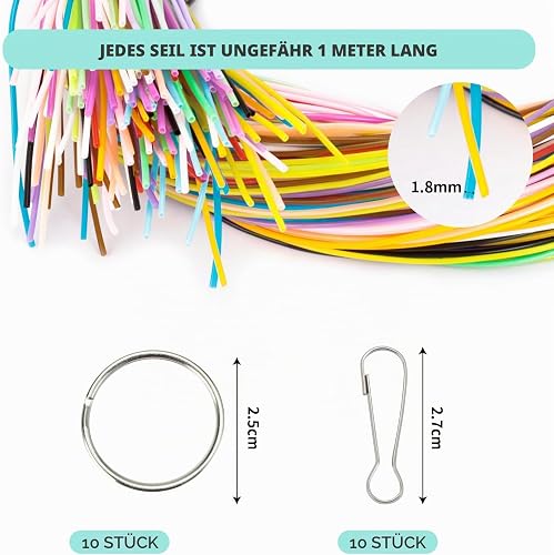 VINATO Scoubidou Bands Set, 220 Pieces, Colourful Braided Bands for Bracelets & Keyrings with Carabiners & Key Rings, Craft Set - 2