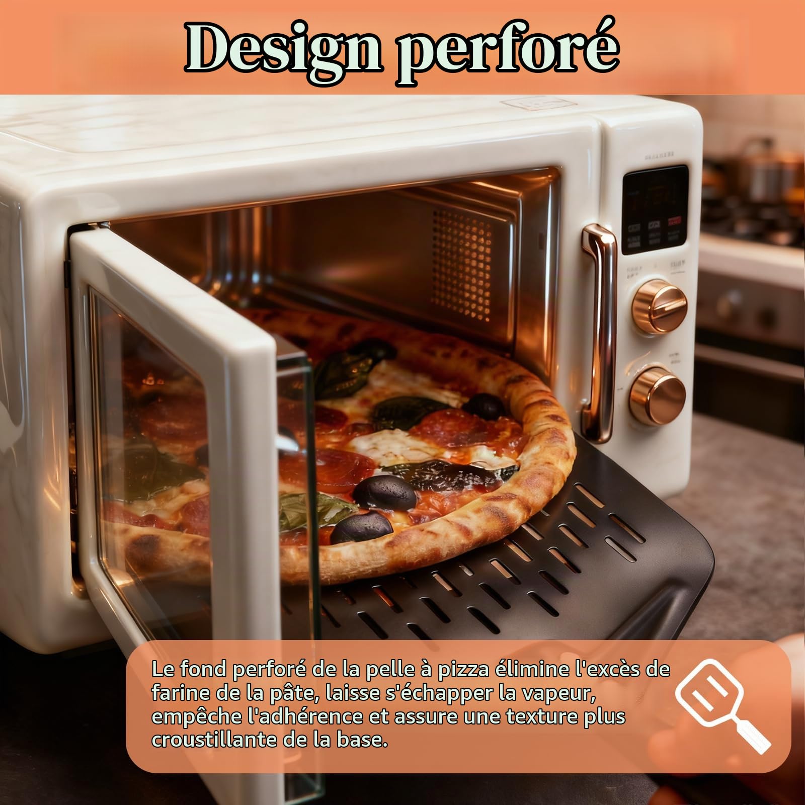 Lot de 2 pelles à pizza perforées en aluminium