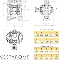Vista 3 de Vestapomp Bomba de diafragma operada por aire, nueva versión, bomba de diafragma de aire, aceite residual AODD, doble transferencia neumática