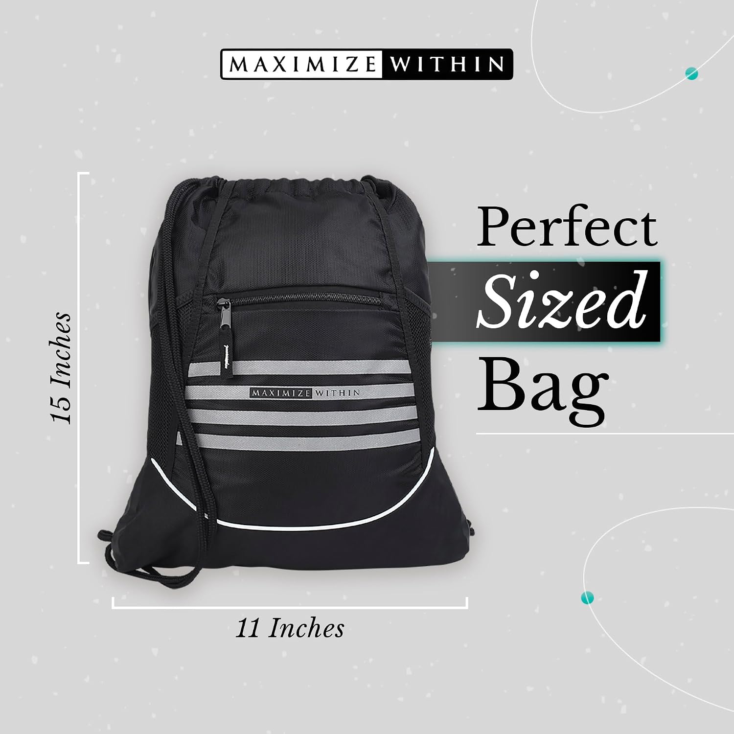 Durable Water-Resistant Drawstring Sackpack – Lightweight Unisex Gym Backpack with Mesh Side Pockets for Sports, Travel & Everyday Use - Black