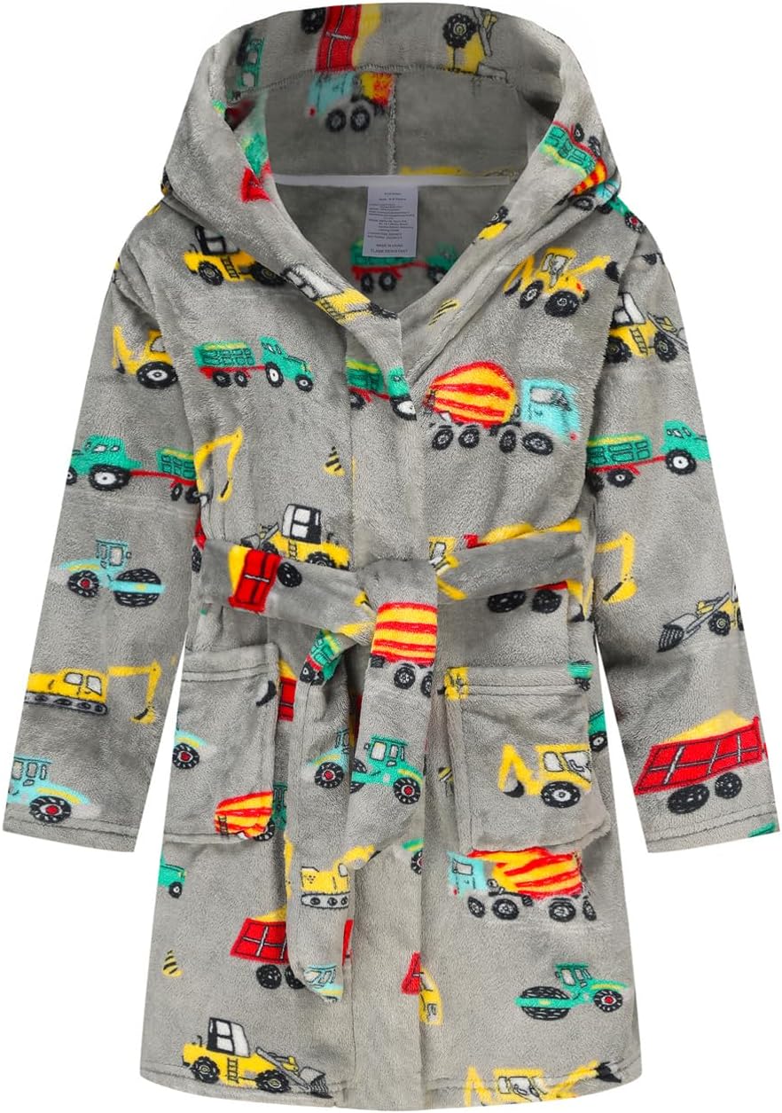 Boys Girls Robes Kids Toddler Flannel Hooded Bathrobe Pajamas Sleepwear 6-8 Years