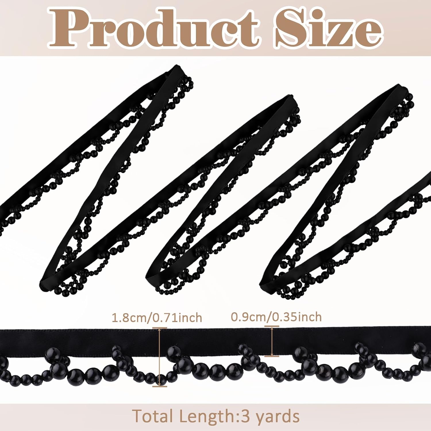 3 Yards/2.7m Black Beaded Fringe Trim, Decorative Crystal Beaded Tassel Ribbons, Polyester Bead Tassel Trim for Wedding Bridal DIY Sewing Crafts Clothing Curtain Lampshade Decoration