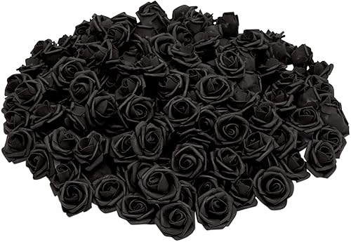 Miniatura 6 de Paquete de 100 flores artificiales negras, rosas falsas de espuma sin tallo para decoraciones, manualidades, ramos (3 pulgadas)