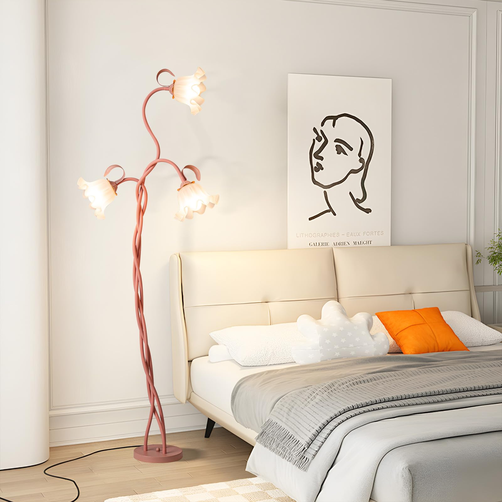 Blumen Stehlampe Wohnzimmer,Schwanenhals DIY Bogenlampe Standleuchte mit 3-Köpfe Rose,Spirale Stehlampe Dimmbar Leselampe Studie,Vintage Standing Floor Lamp für Schlafzimmer,BüRo,170Cm,Rosa