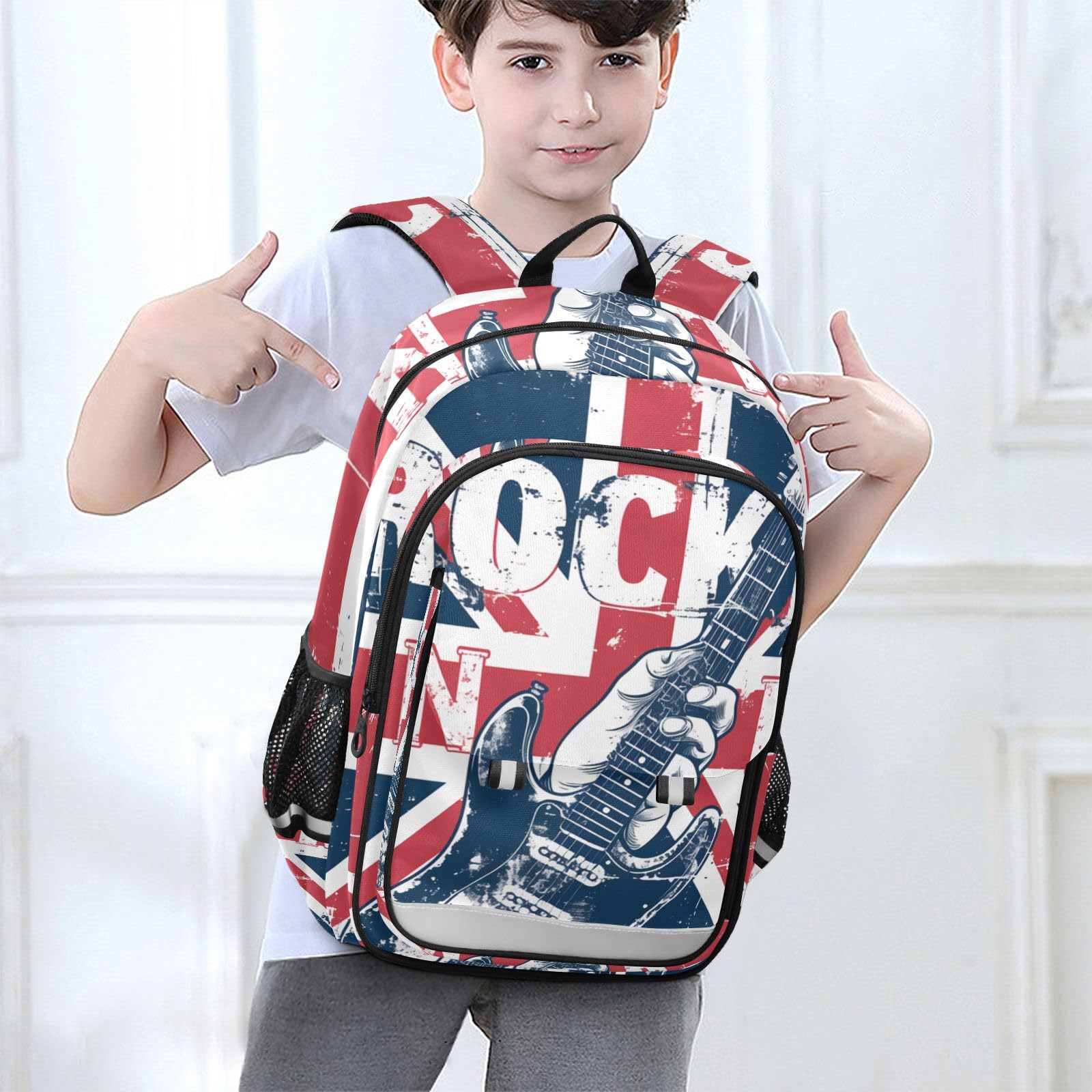 Bandera BritáNica Guitarra MúSica ArtíStica Mochila Escolar para Estudiantes,Mochila para Niños y Adolescentes Ideal para Viajes