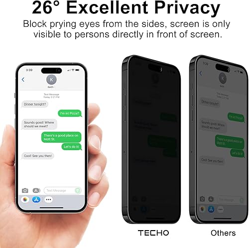 Miniatura 3 de TECHO Protector de pantalla de privacidad compatible con iPhone 14 Pro Max película de vidrio templado (cobertura completa de borde a borde) (anti