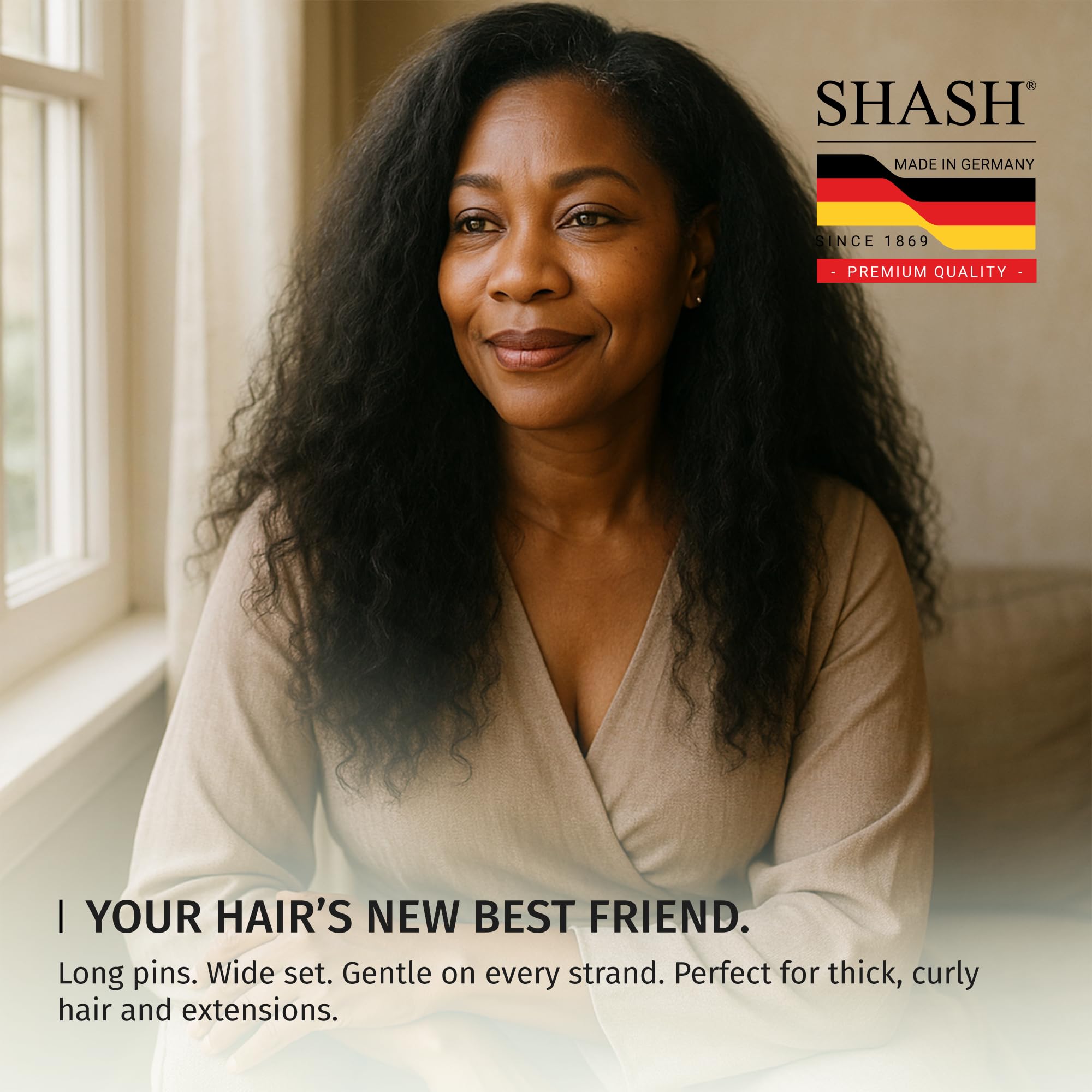 SHASH - Cepillo de pelo para extensiones de cabello, cabello grueso y rizado, desenredante con pasadores largos y cojín de goma, ayuda a desenredar nudos, eliminar el encrespamiento, reducir los