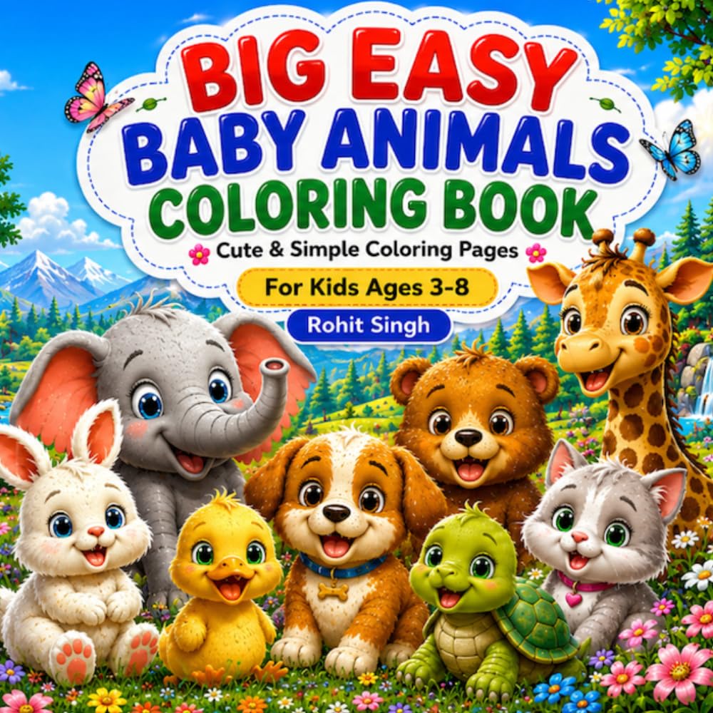 Big Easy Baby Animals Coloring Book for Kids: Cute & Simple Coloring Pages for Kids Ages 3-8