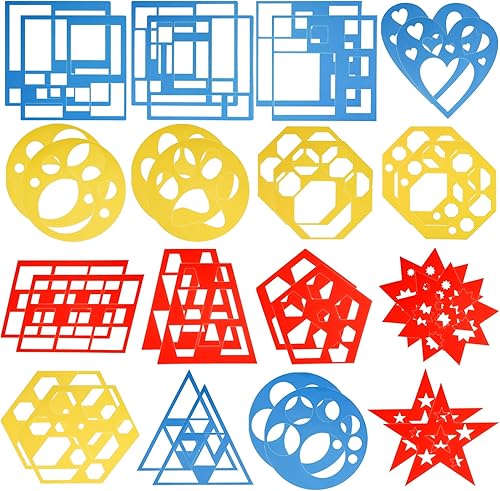 ZEAYEA 32 Pieces Geometric Shapes Stencils Drawing Stencils for Learning and Tracing Shape Colorful Kids Drawing Templates for Painting Arts and