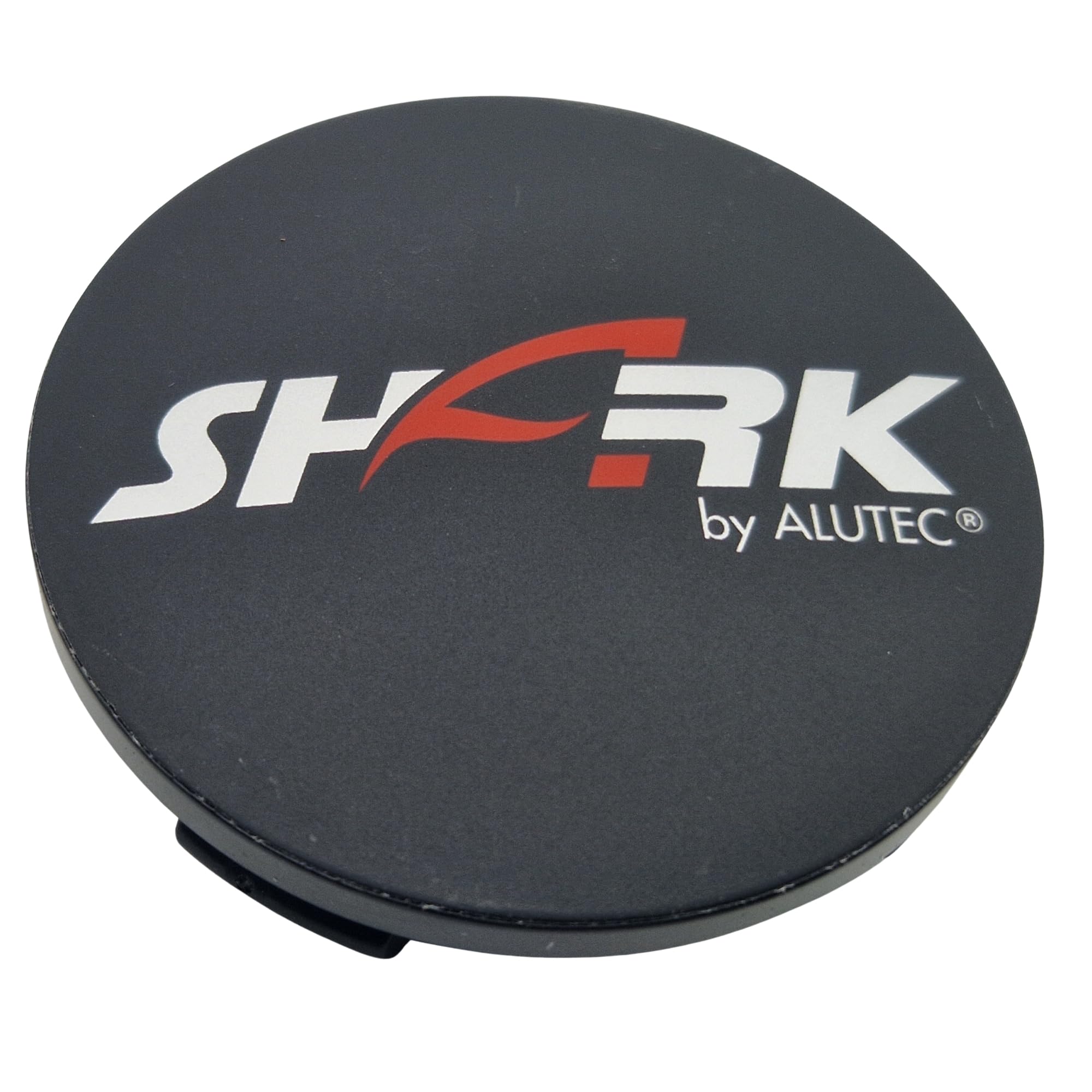 4X Alutec Shark Nabendeckel 60mm Schwarz (N23) Logo Silber/Rot (ALE) - Original Felgendeckel/Nabenkappe/Hubcap