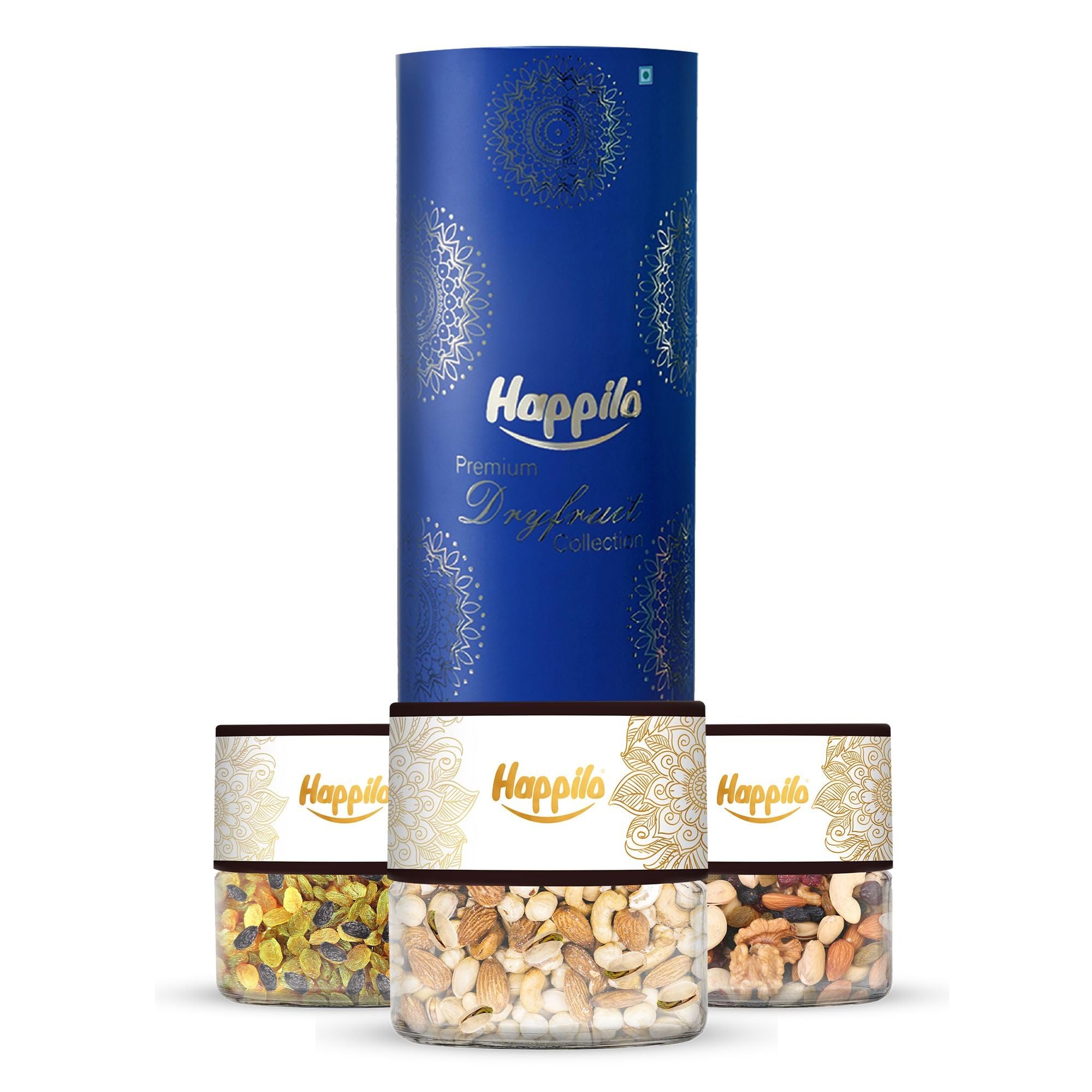 Happilo Dry Fruit Celebration Gift Tin Box Macaw 285g| Healthy Gift Hamper with Gourmet Snacks & Dry Fruits | Corporate Gift Basket for Clients | Employees & Personal Gifting | Festive Gift Hamper I Gourmet Hamper| Ideal for Festive Gifting | Indian Long Raisin | Cajun Almond Cashew Mix | Party Snack Mix