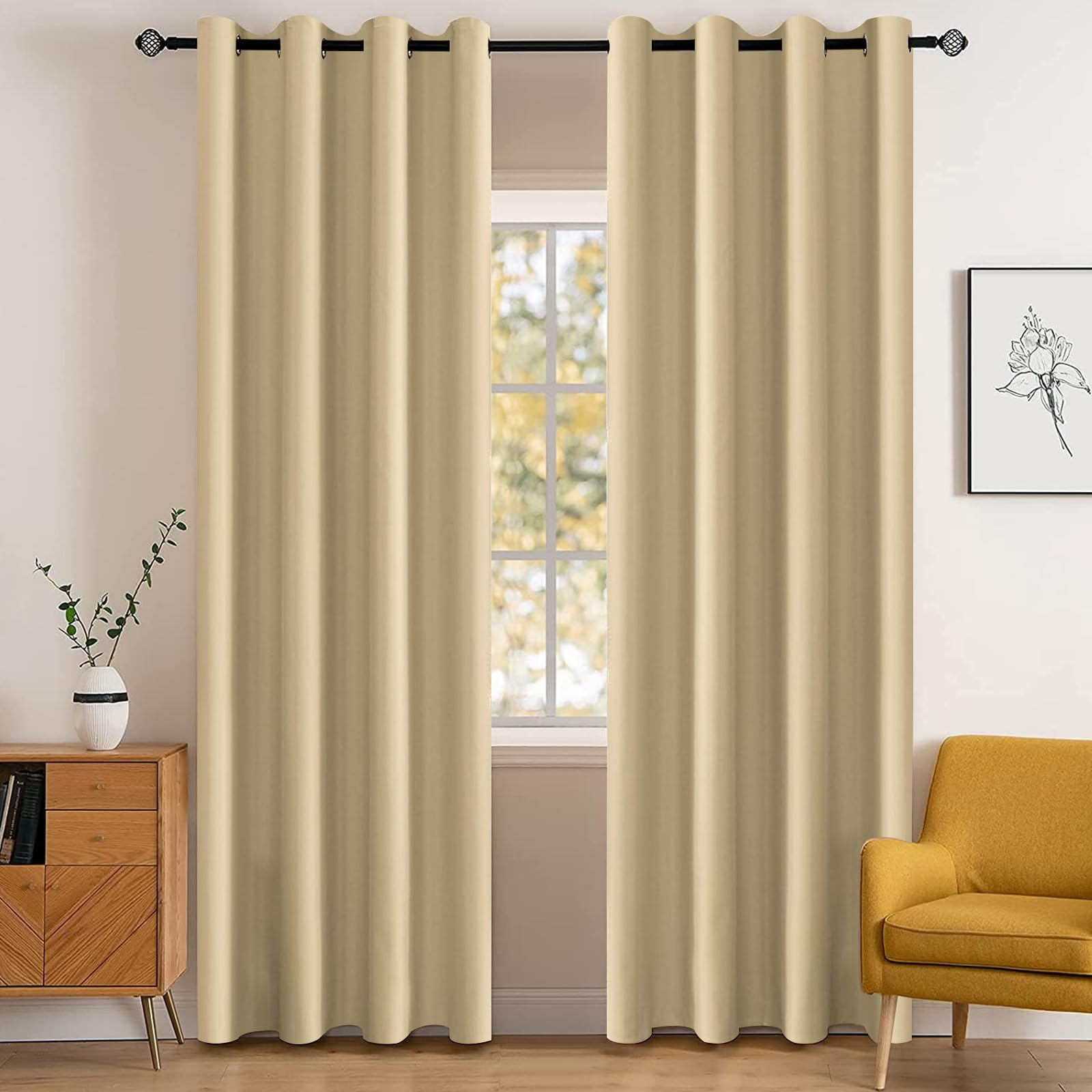 YSTELLAA Cortinas Opacas Dormitorio 2 Piezas, 140×240 CM, Cortinas Termicas Aislantes Frio Y Calor, Cortinas Salon Modernas, Impermeable Cortinas Exterior Terraza, Cortina Acustico, Beige Oscuro
