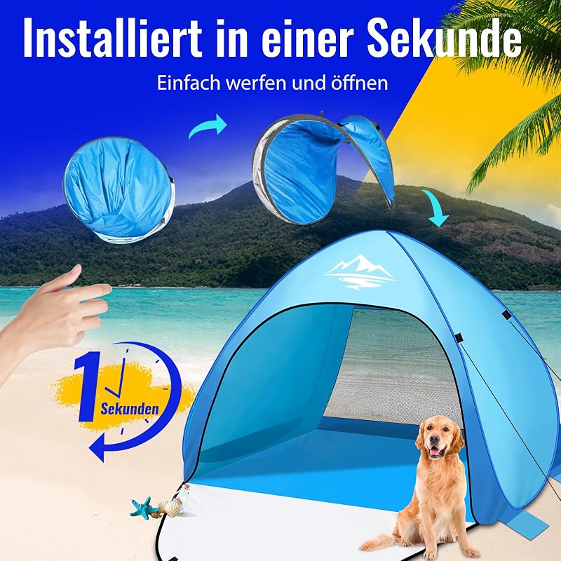 Purebox Strandszátor 3-4 Személyes Pop Up Sátor UV Védelem UPF 50+ Automatikus Hordozható Családi Kemping Strand Kert