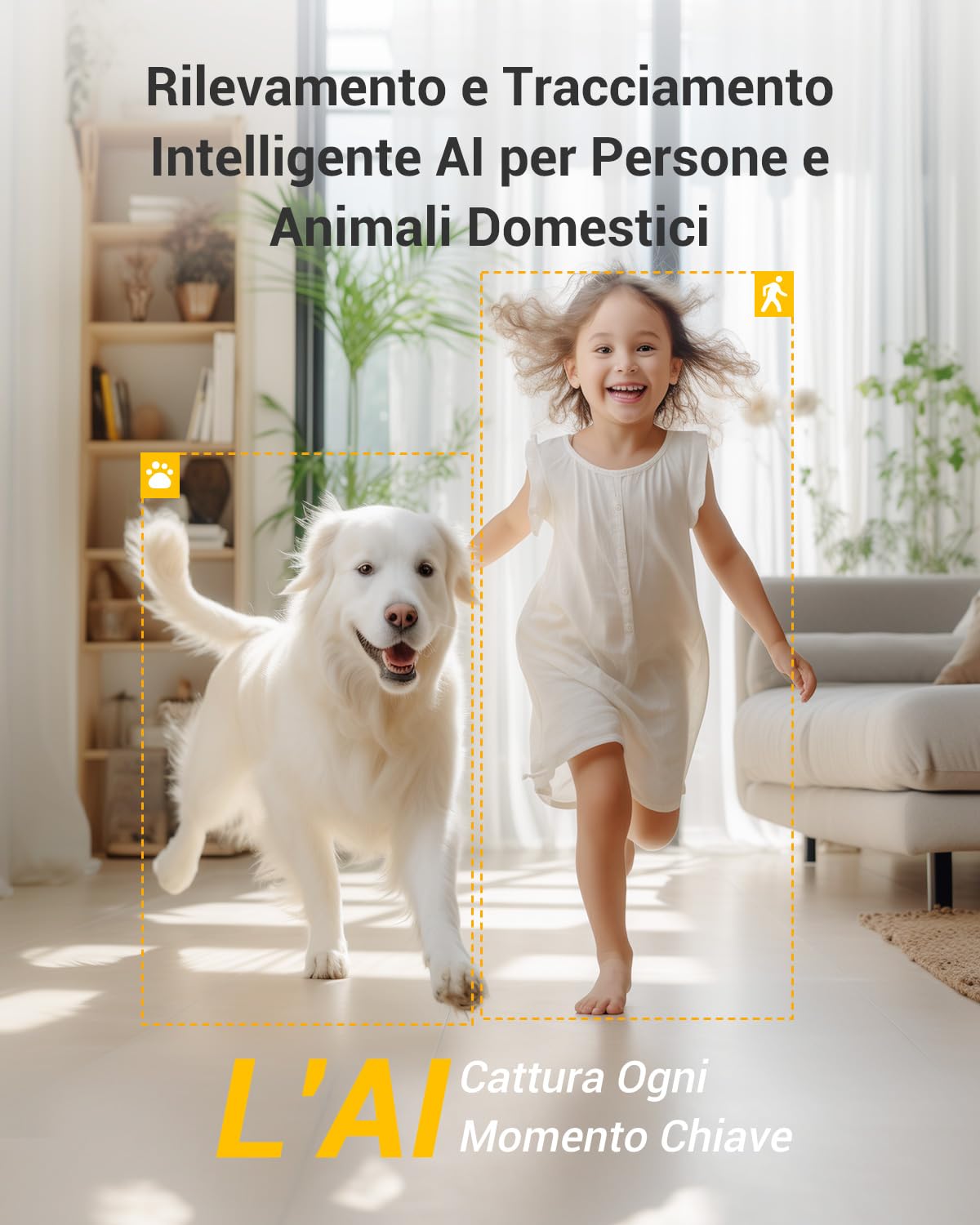 BoyKeep 2K Telecamera Wi-Fi Interno, Videocamera Sorveglianza Interno Wifi, Telecamera per Cani/Gatti/Neonati, Audio Bidirezionale, Rilevamento del Movimento, 5GHz Versione, 12s Cloud Storage Gratuito