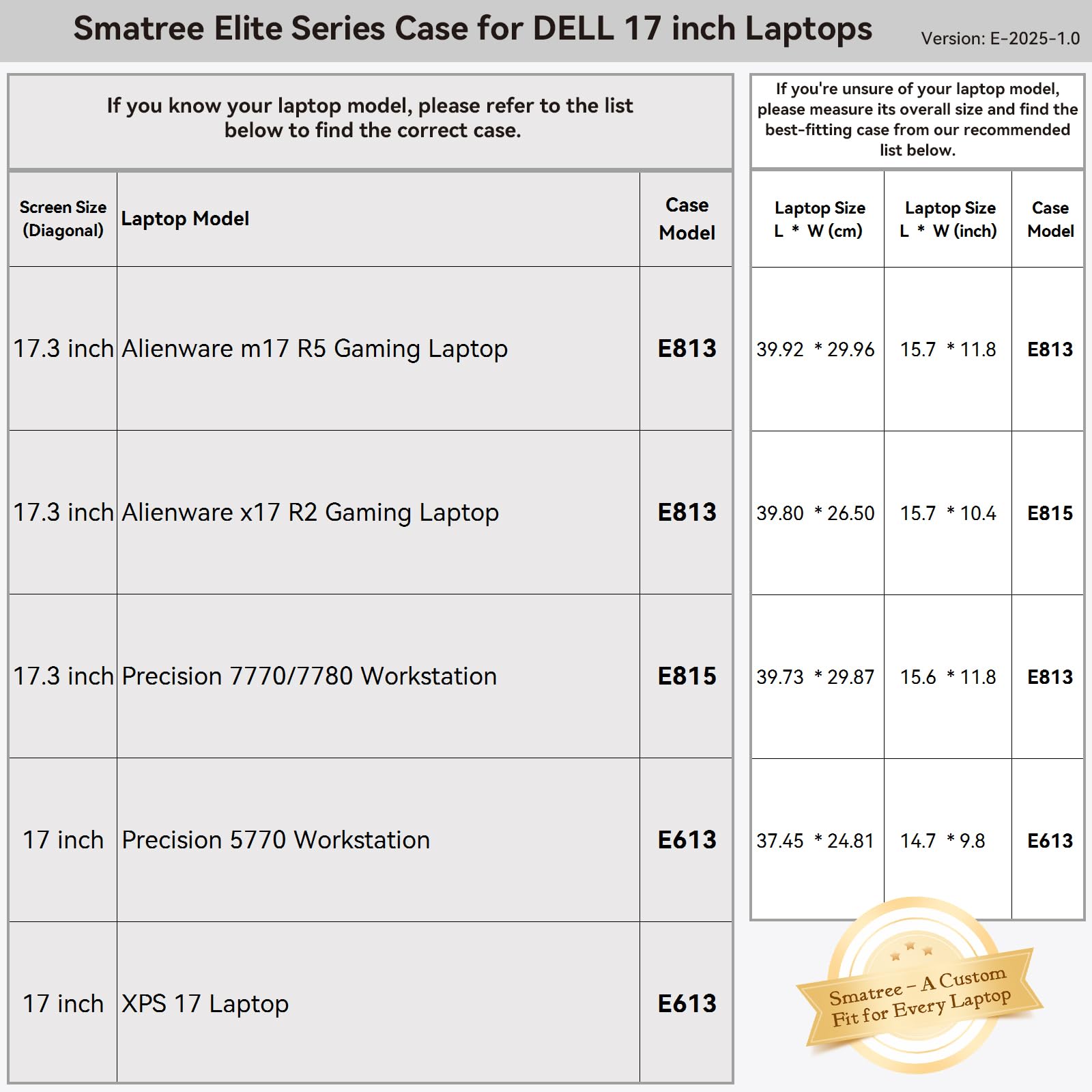 Smatree Custodia antiurto per computer portatile da 17,3" e borsa per uomini e donne, custodia protettiva impermeabile su misura per Dell Precision 7770/7780 Workstation Dell da 17", nero (E815)