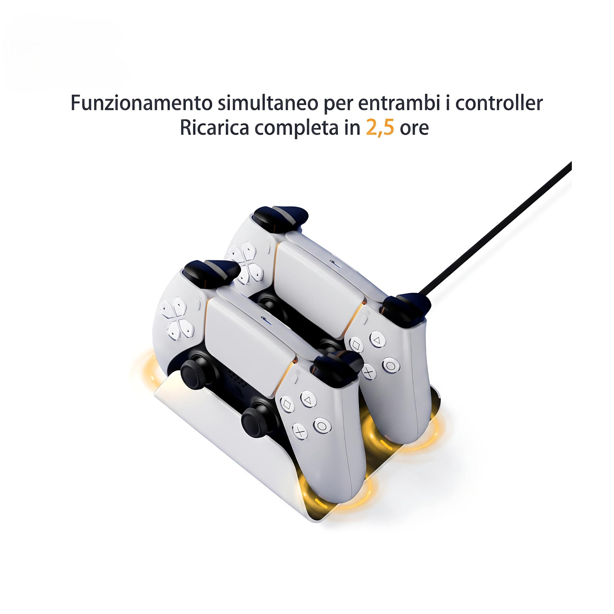 Base di Ricarica Doppia per PS5 DualSense, Bianca con cavo di ricarica