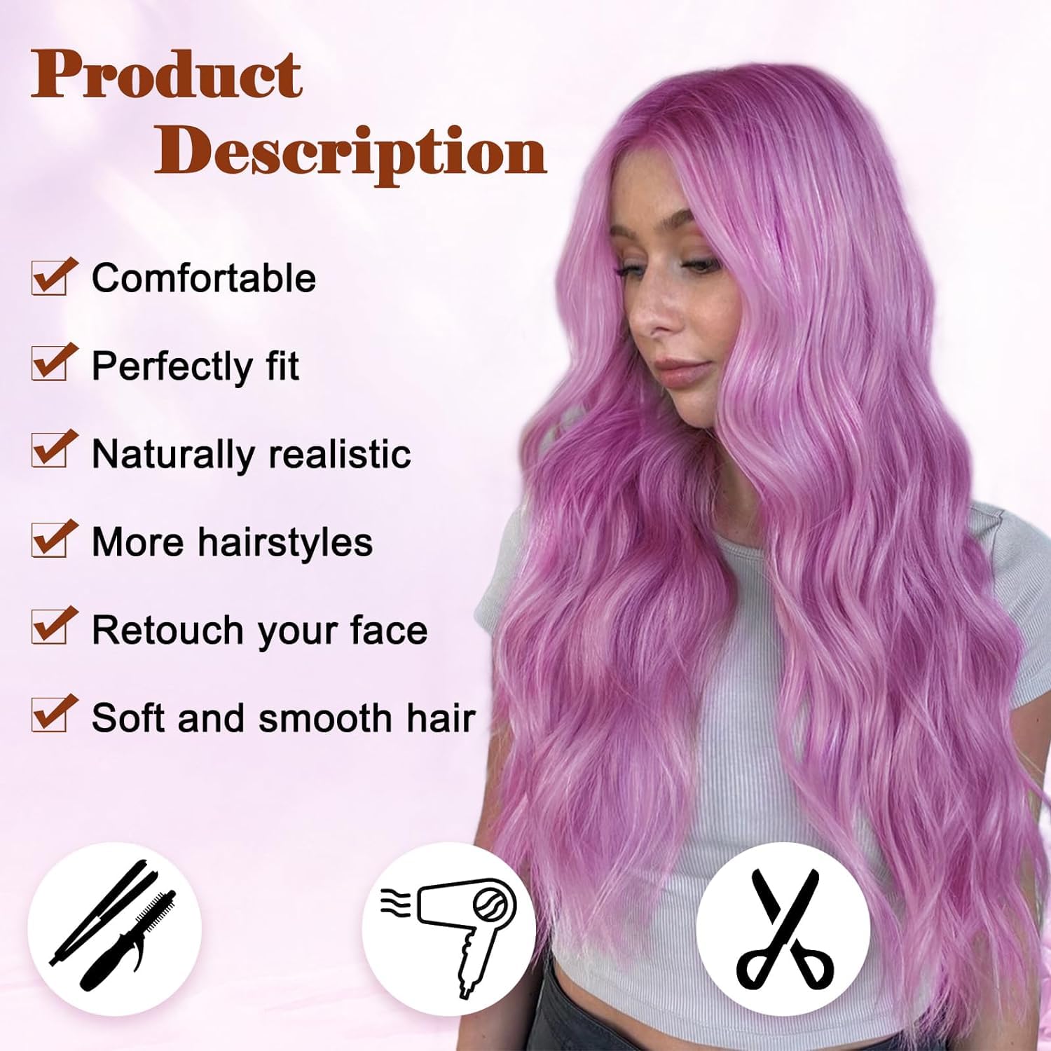 PORSMEER Long Purple Wavy Wig for Women 26 Inch Lace Middle Part Curly Wavy Wig Natural Looking Synthetic Heat Resistant Fiber Wig for Daily Party Use - Image 4
