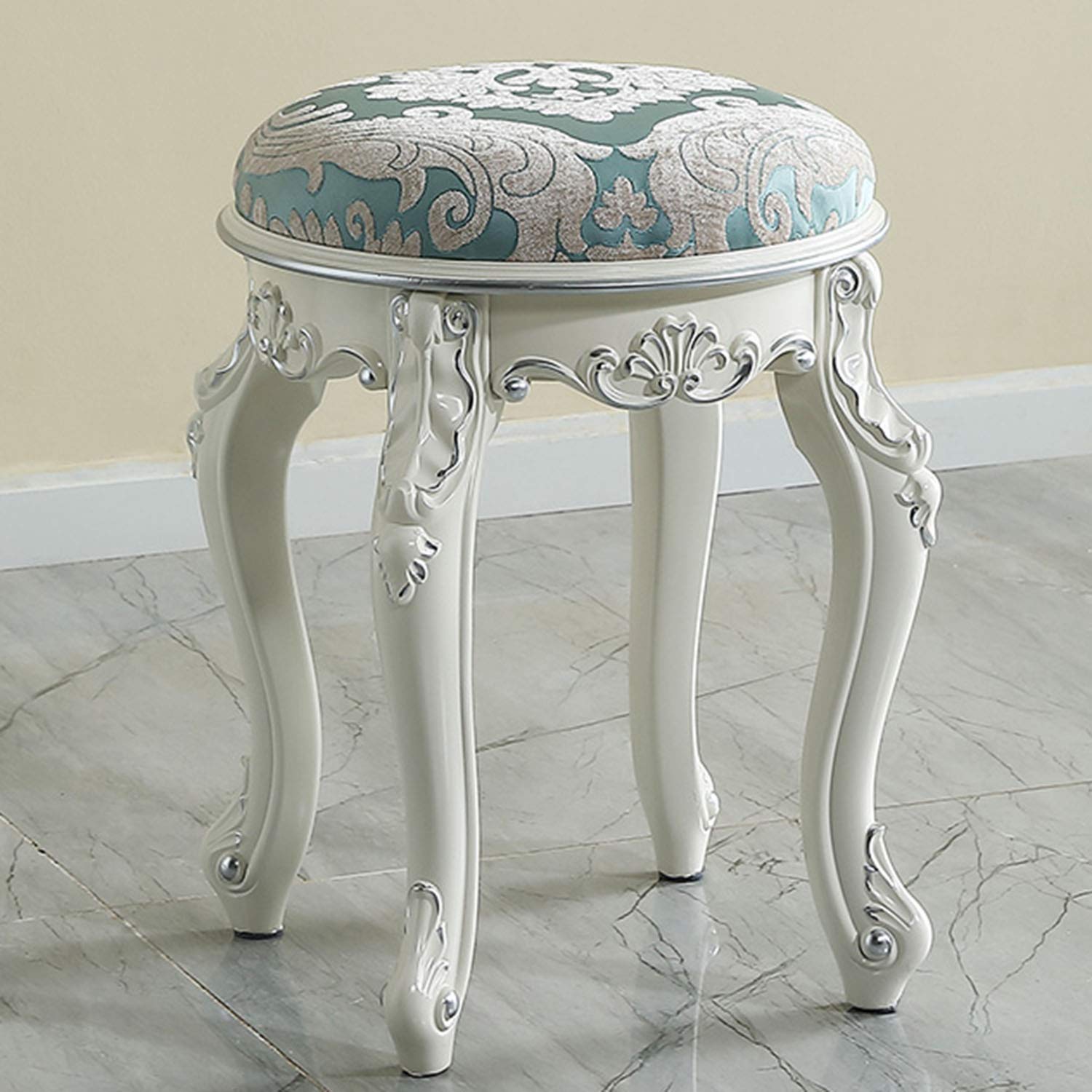 CHWU Retro Round Vanity Stool, Vanity Bench for Bedroom, Fabric Make Up Chair, Footstool, Fashion Design Living Room Stool, 45x40cm, White