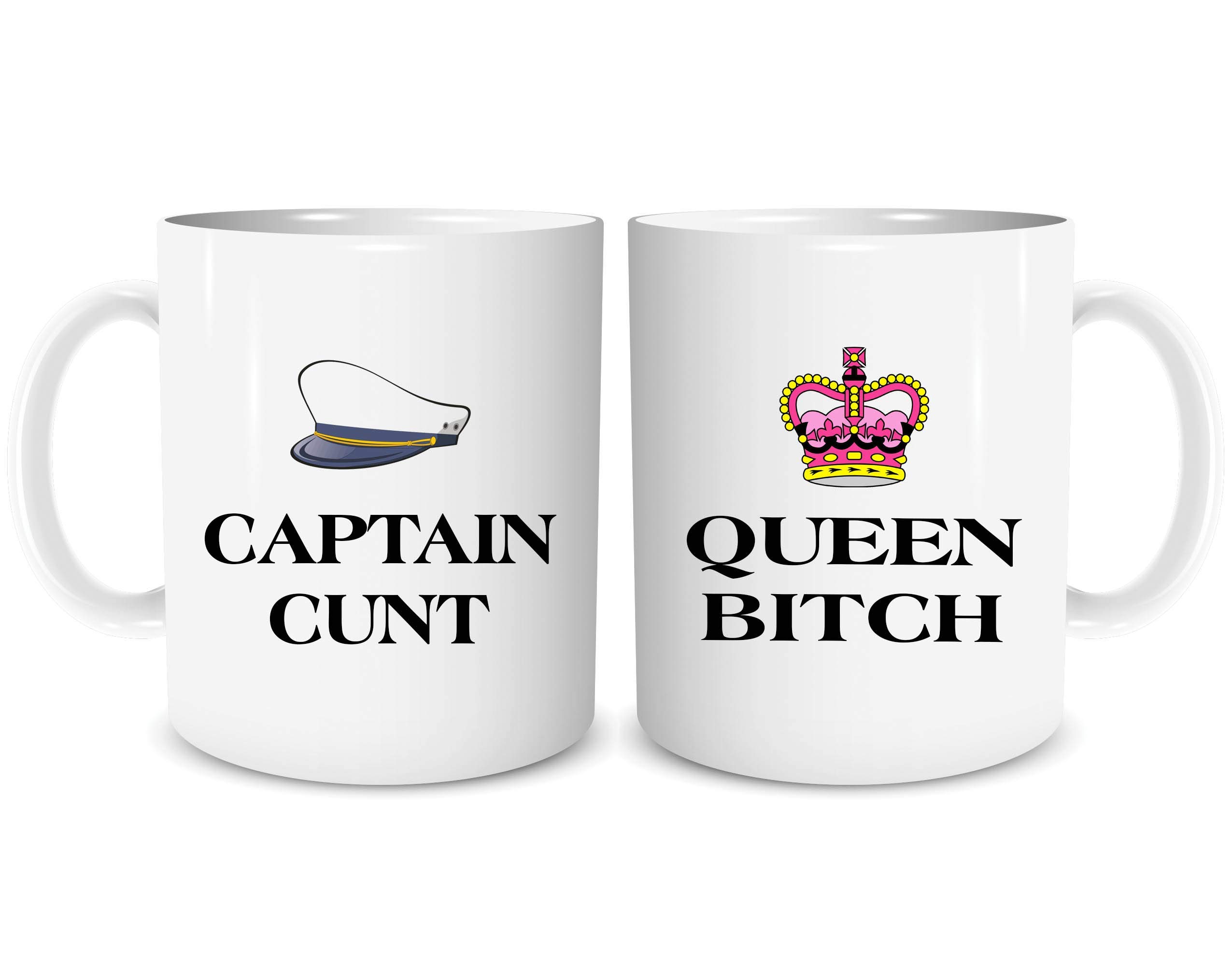 Peachy Antics White Set Of 2 Mugs Funny Couples Gift Rude Housewarming Wedding Engagement Present Captain C*Nt Queen Bitch Joke Novelty Adult Humour Gifts Christmas Birthday Rude Present Wsdmug1786