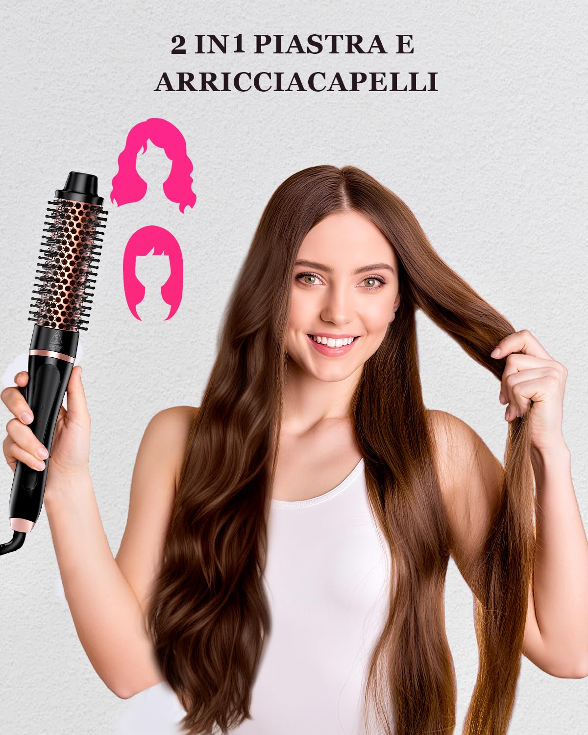 5 in 1 Ferro per Arricciare, Set Bacchetta per Capelli con Spazzola Termica e 4 Bacchette Arricciacapelli in Ceramica Intercambiabili(0.35"-1.25'')Riscaldamento Rapido Doppia Tensione Arricciacapelli