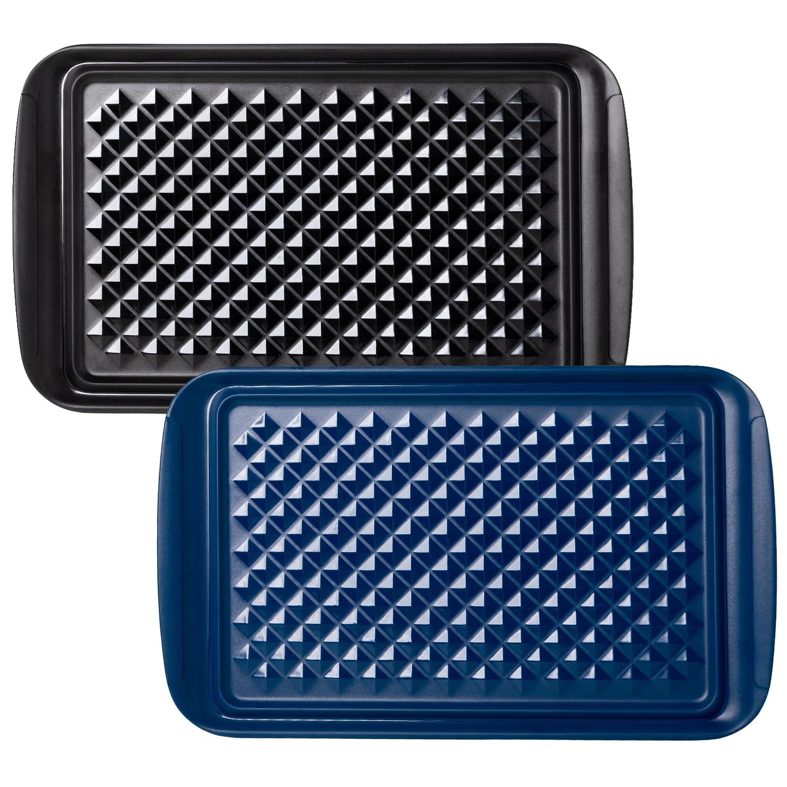Melamine Grilling Prep and Serve Trays, Set of 2 Melamine Rectangular Serving Trays/Platters with Handle for Outdoor Parties and BBQ, Dishwasher Safe Food Tray,17''x10.5''. Blue and Black