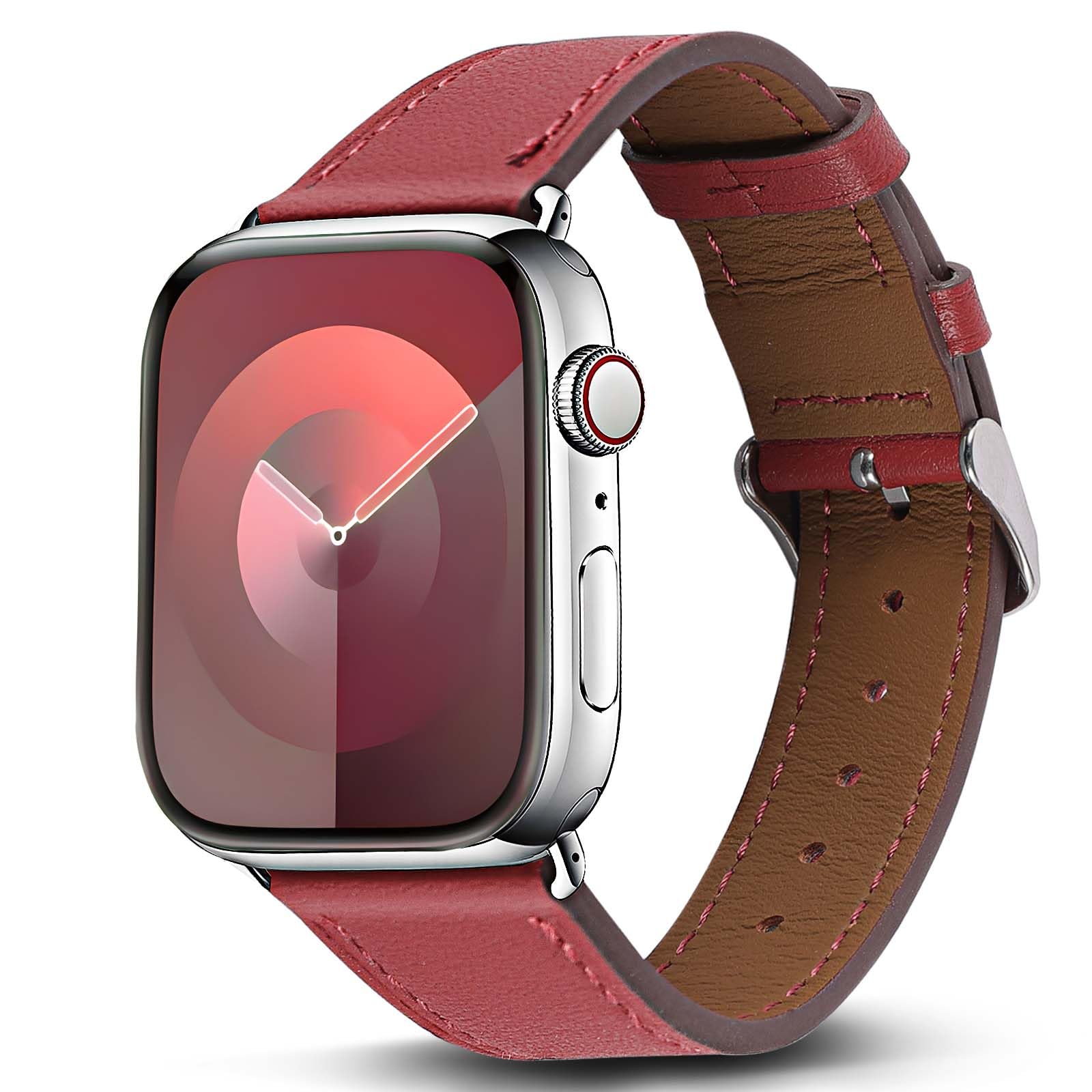 Biggyboom Genuine Leather Band Compatible with Apple Watch Bands for Women Men 49mm 46mm 45mm 44mm 42mm 41mm 40mm 38mm, Soft Leather Replacement Strap