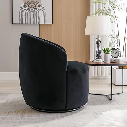 Miniatura 4 de HomSof Swviel - Silla de barril para sala de estar, sillón de terciopelo negro con anillo de metal con revestimiento de polvo negro