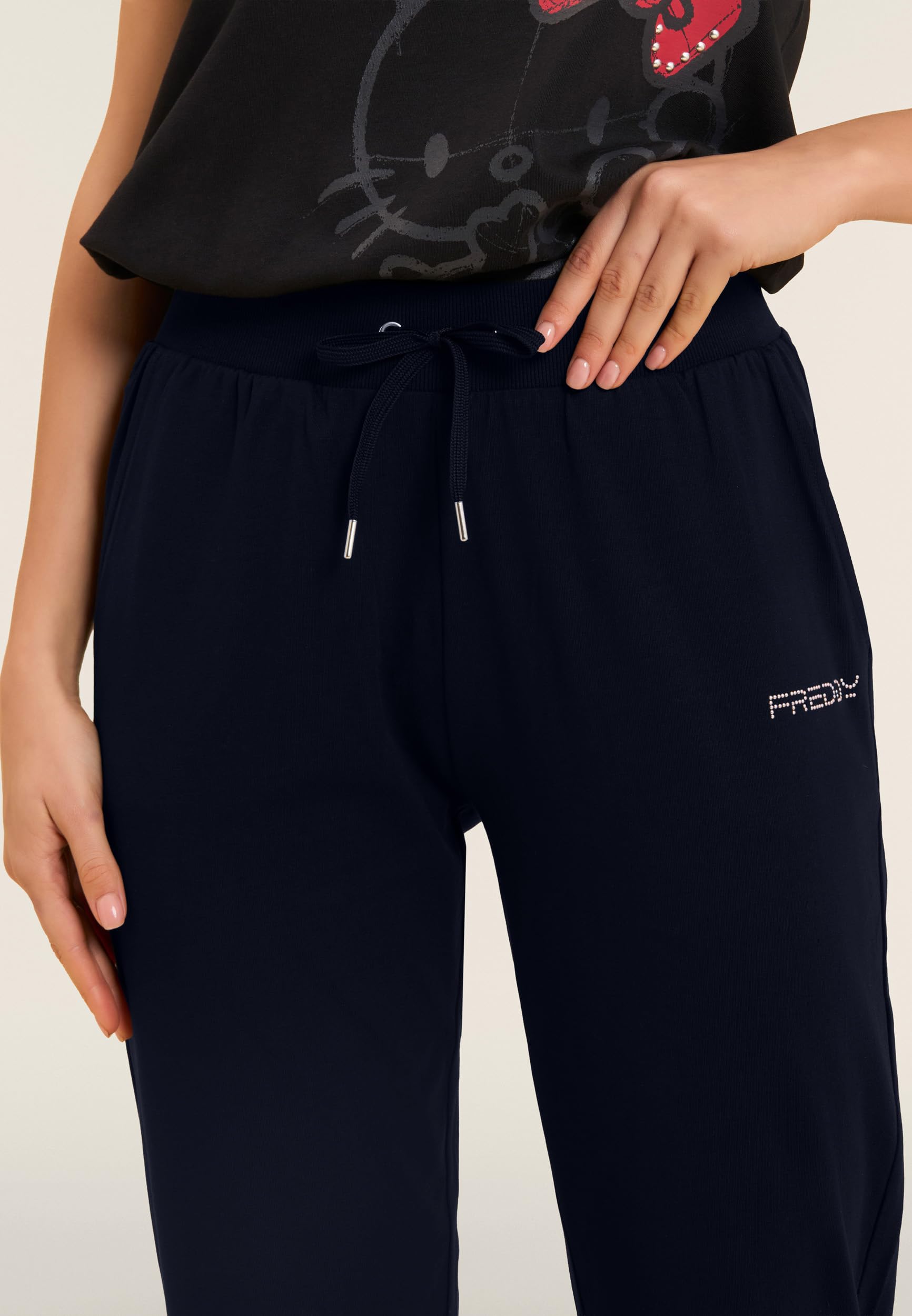 FREDDY - Pantaloni Sportivi Regular con Vita in Costina E Logo, 92% Cotone 8% Elastan