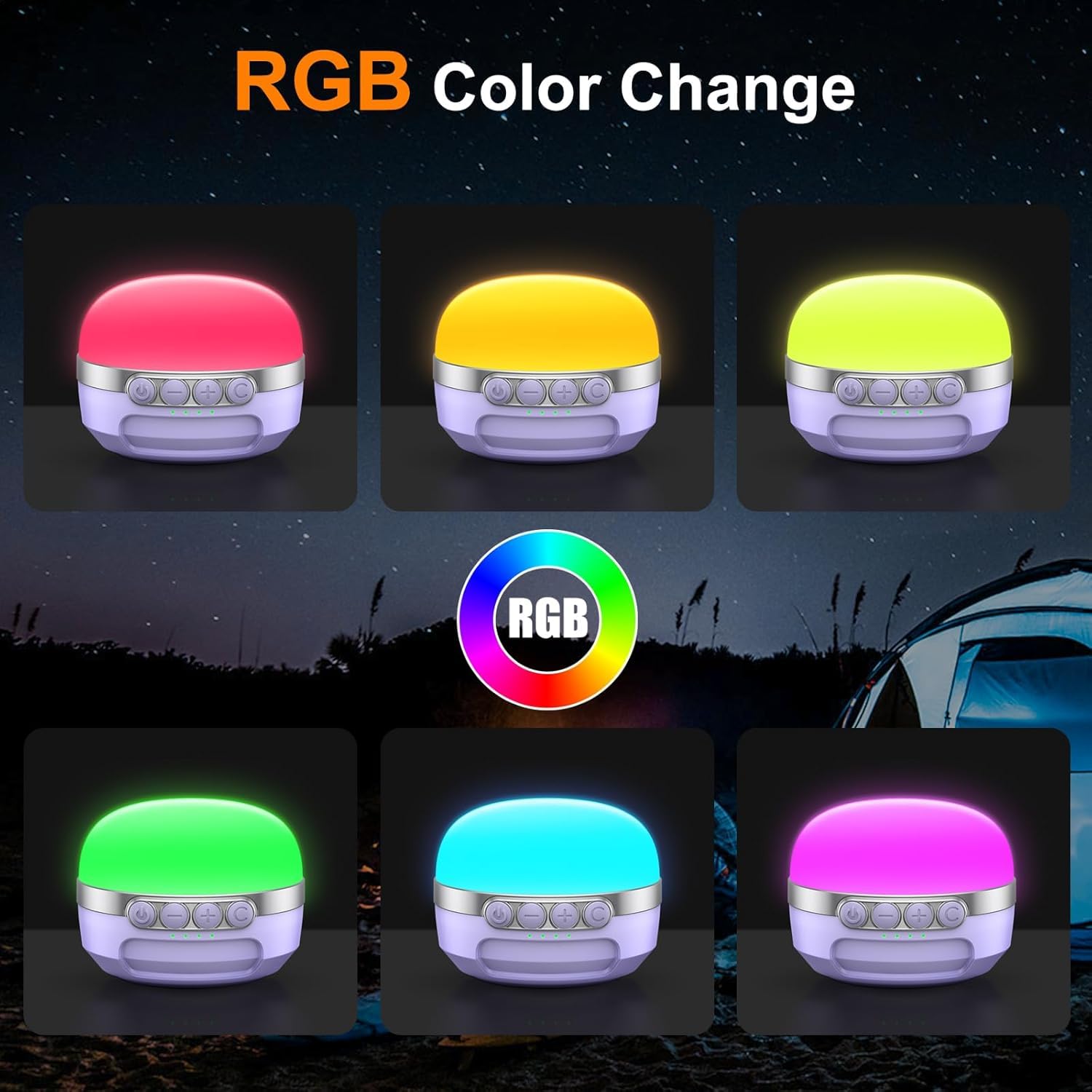 Lampada da campeggio a LED, 10400 mAh, ricaricabile, cambia colore RGB, dimmerabile, luce magnetica da campeggio con ganci per casa, attività all'aperto, escursioni, lampada da tenda, luce ambientale,