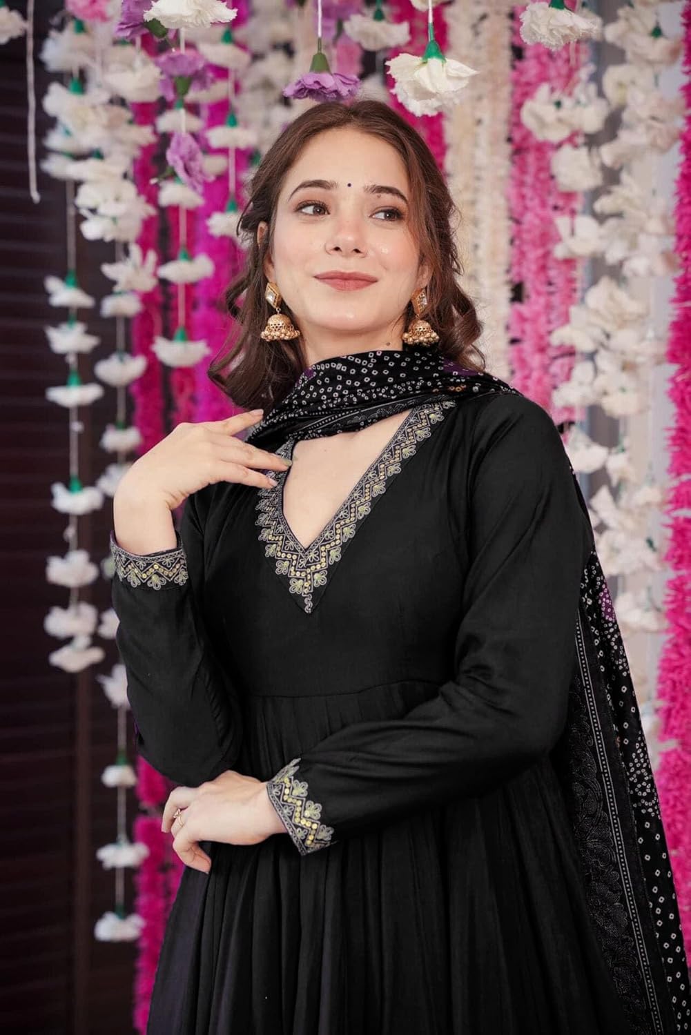 Women’s Indian Anarkali Long gown Set–Designer fit with Dupatta & Pant Traditional Festive Outfit