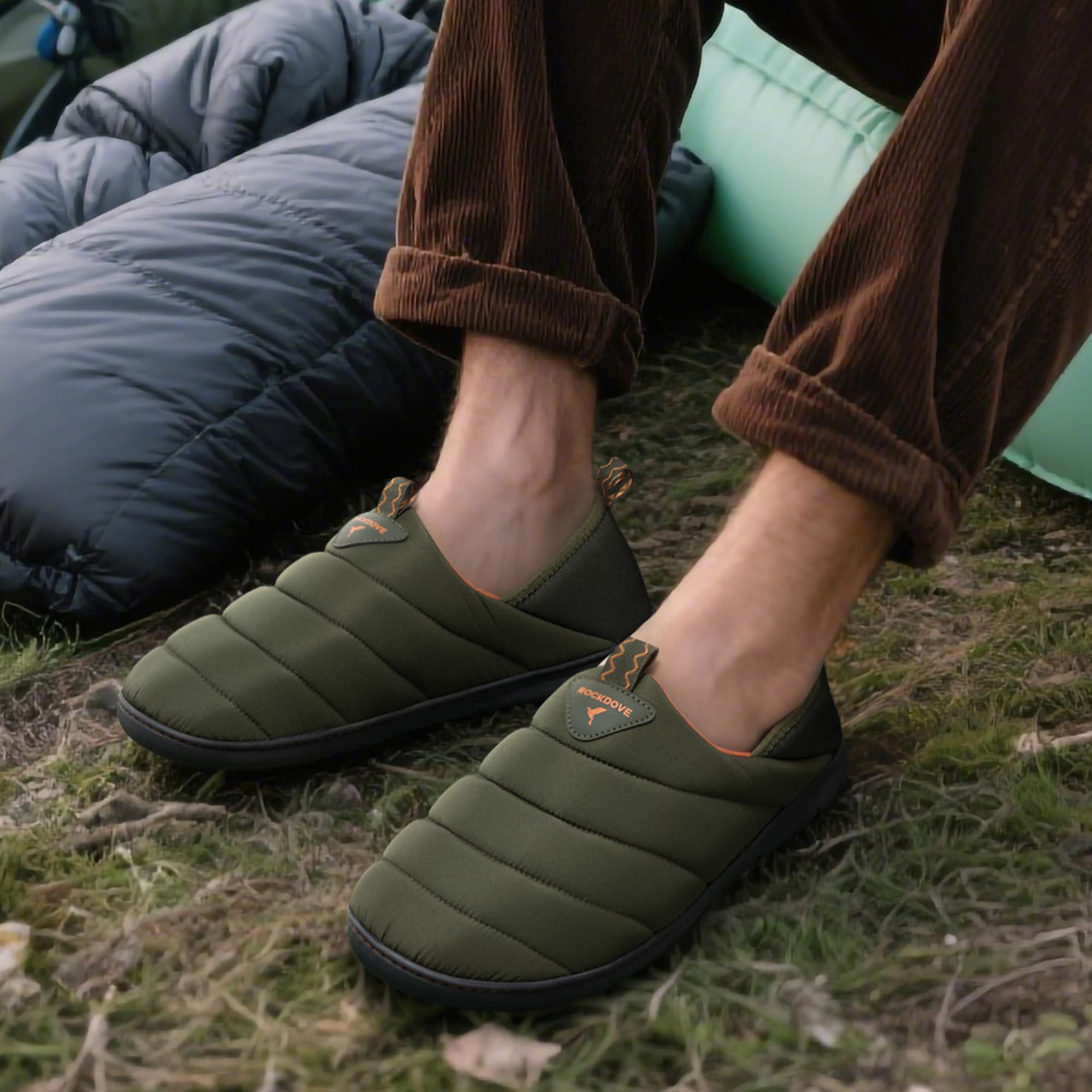 RockDove Set of 2 Pairs -Size 44-45, Zapatillas de Plumas con Espuma de Memoria Hombre Campground (Oriole) Pufflite - Pantuflas dos tonos hombre con suela interior y exterior (Verde Cazador)