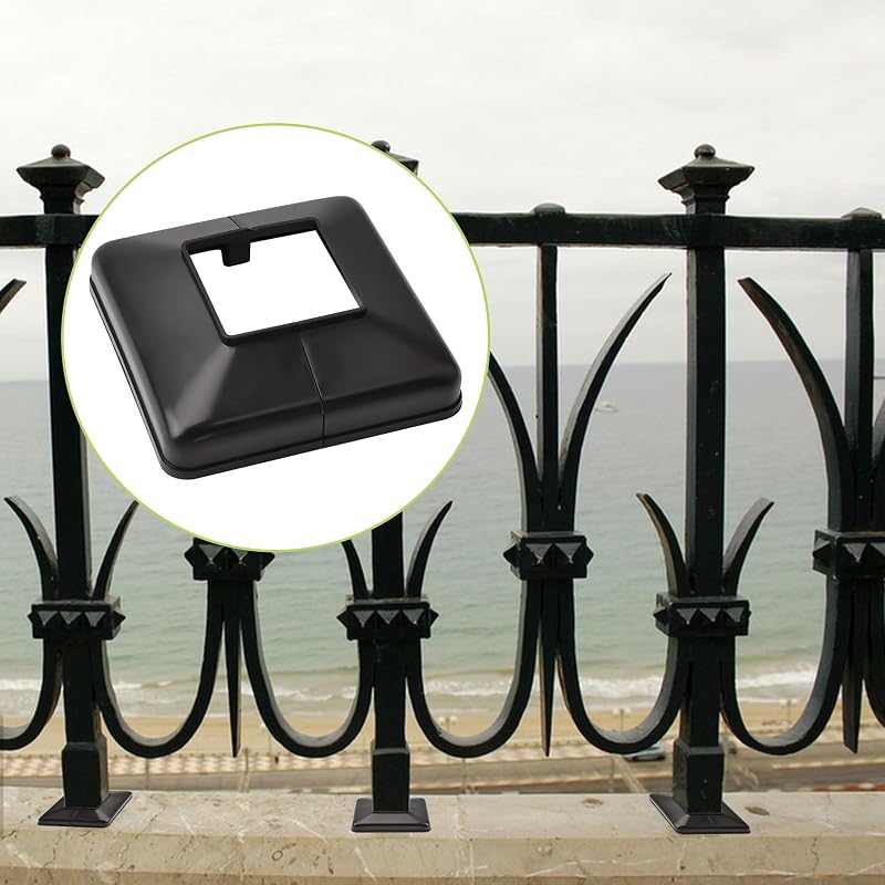 UFURMATE 50x50mm Műanyag Oszloptalp Takaró - 6 db Fekete Dekoratív Korláttalp Burkolat Lépcsőkhöz, Kerítéshez és Korlátokhoz