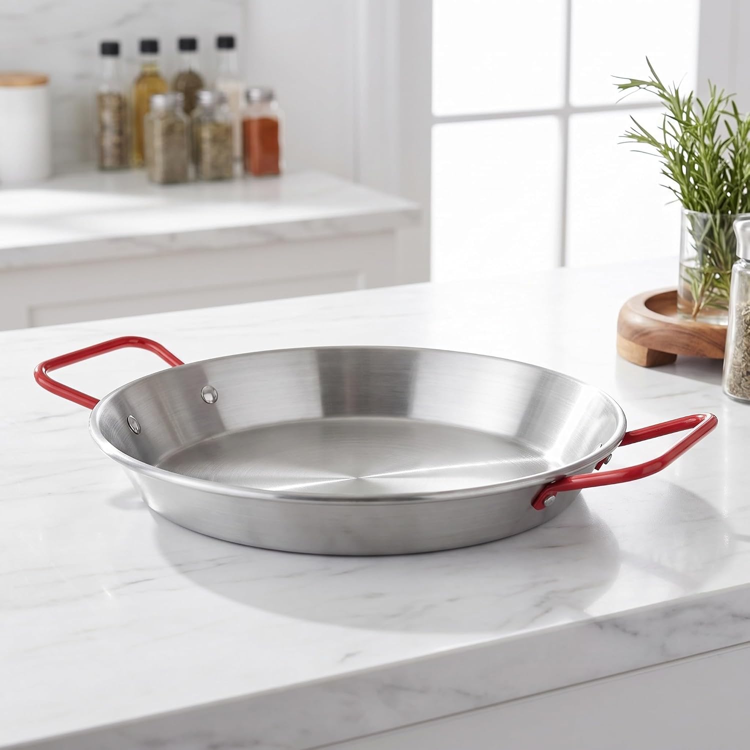 INOOMP Double Handle Paella Pan, Stainless Steel Frying Pans 13.38''