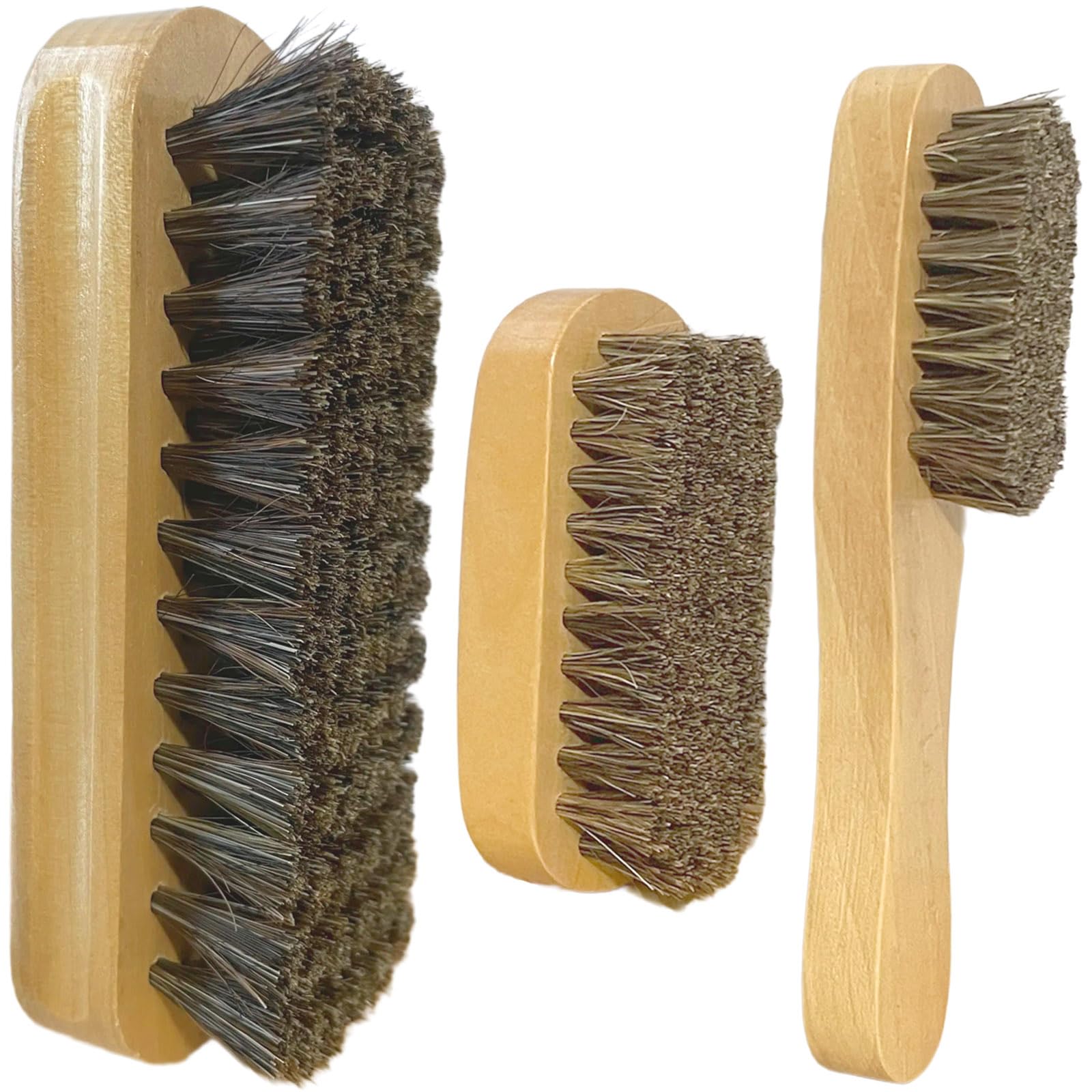 Lot de 3 brosses à linge en crin de cheval et bois naturel