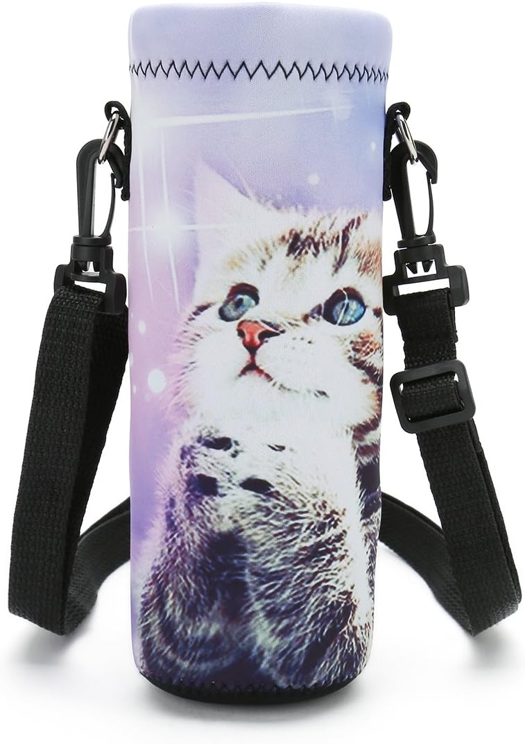 icolor Water Bottle Carrier Bag Holder w/Adjustable Shoulder Strap,Neoprene Insulated Water Bottle Cover for 1L/34OZ Stainless Steel Glass Plastic Bottles Diameter 3.34"