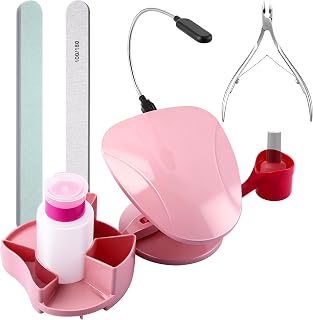 Enhon Manicure Supplies, Include Nail Stand Hand Rest for Nails with Multi Angle & Polish Trays, Manicure Set 3 Pieces & LED Lights, Foot Station Supply for Salon Home DIY, Christmas Gifts for Women