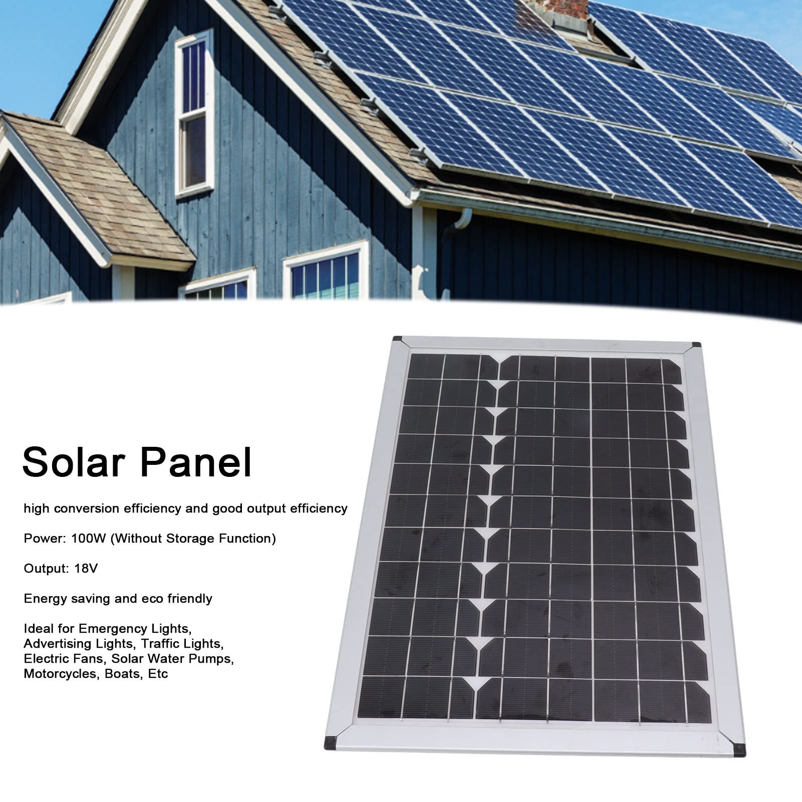 Caricabatterie Solare, Pannello Solare 100W 18V Silicio Monocristallino per Esterno